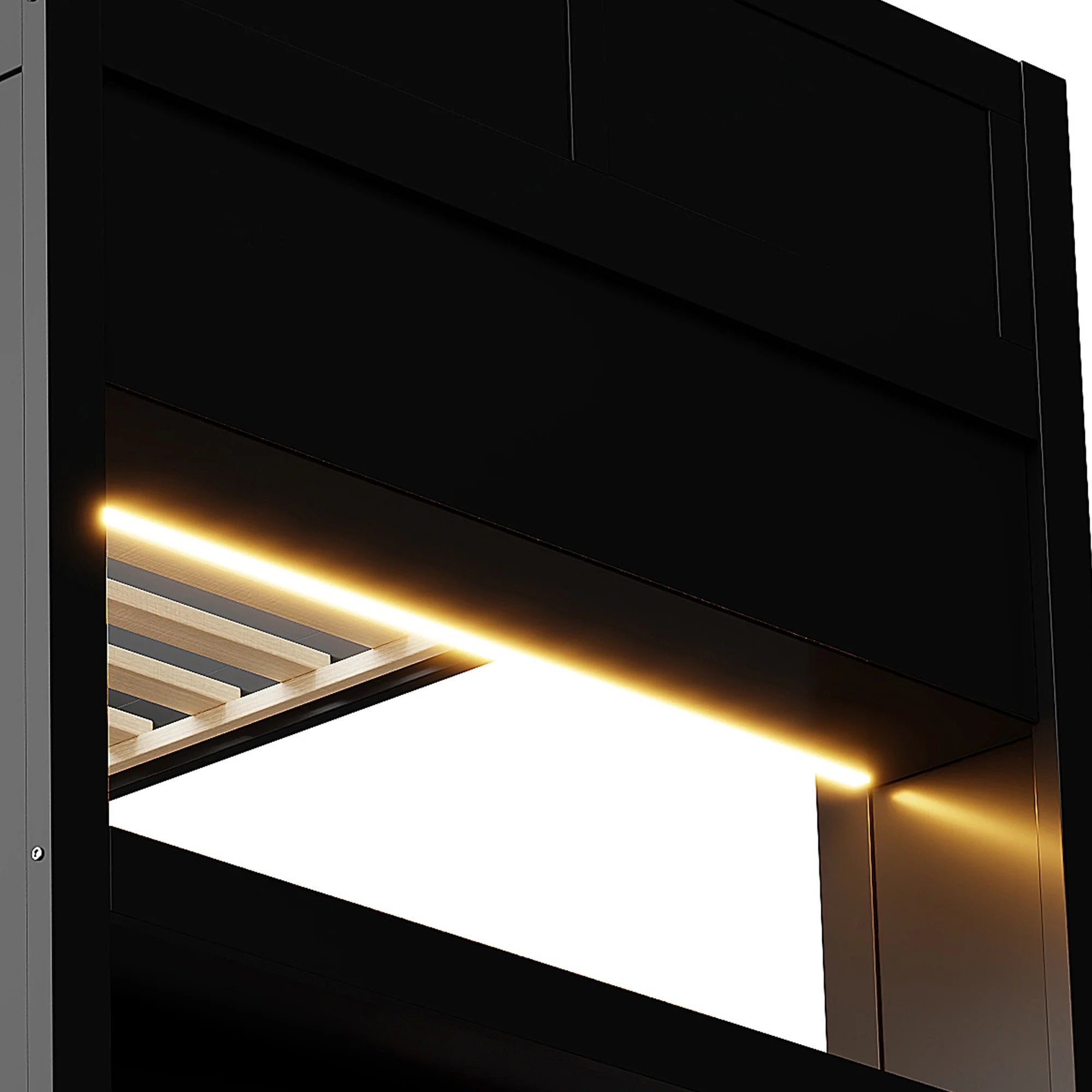 Euroco Wood Full Size Loft Bed with Desk and Shelves. Gaming Bunk Bed with LED Light and USB Charging. Black