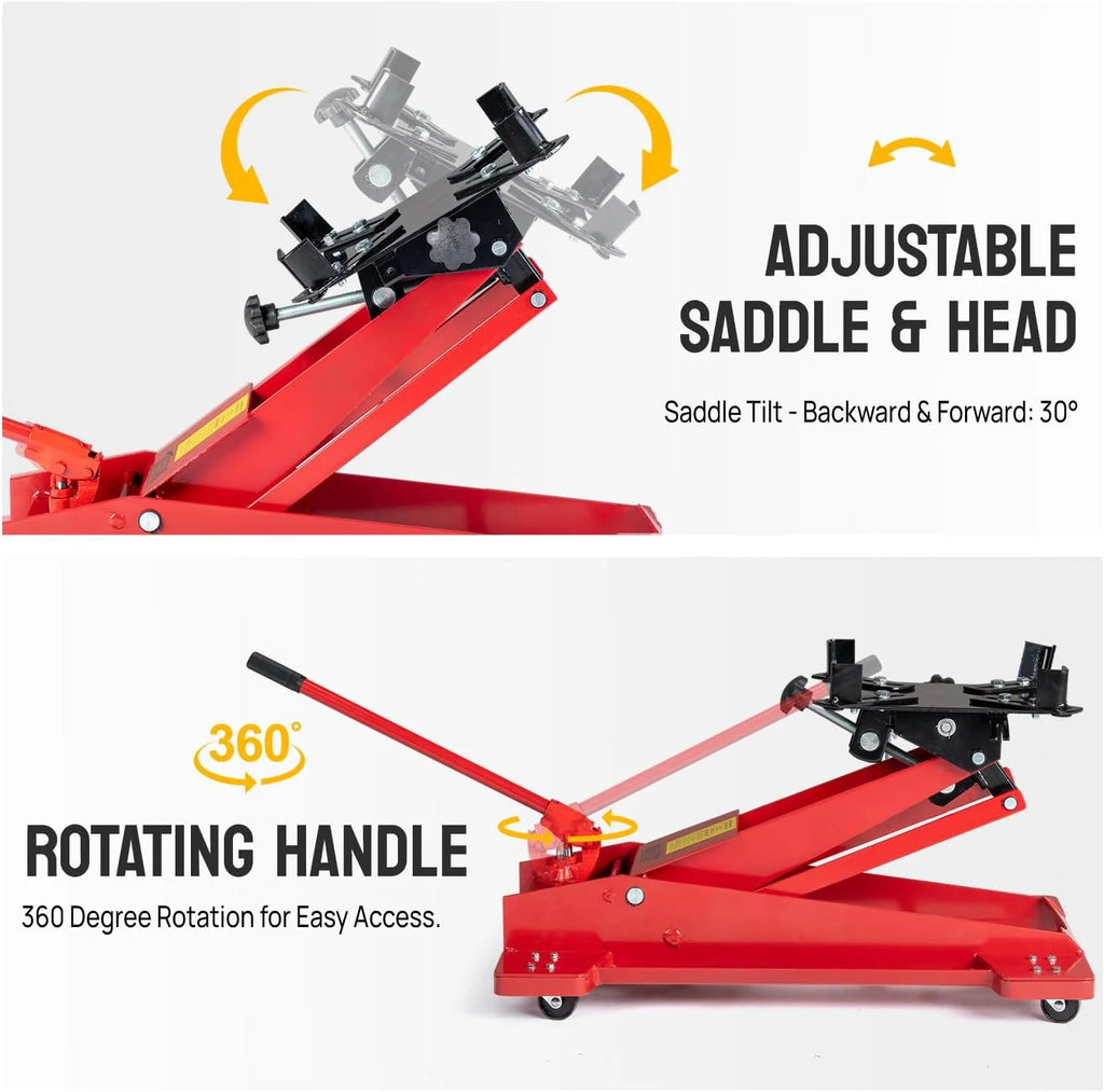 TUFFIOM Hydraulic Transmission Service/Floor Jack Lift 1/2 Ton (1.000 lb) Capacity. Low Profile Roll-Under Floor Trolley. Automotive Shop Tool Hoist Lift Lifting Jack. Red
