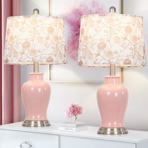 Modern Ceramic Table Lamps Set of 2. 23 White Ceramic Lamps for Living Room. Rustic Farmhouse Bedside Lamp with Ginger Jar Design. Elegant Bedroom Lamp for Nightstand Desk Side End Table Home Decor