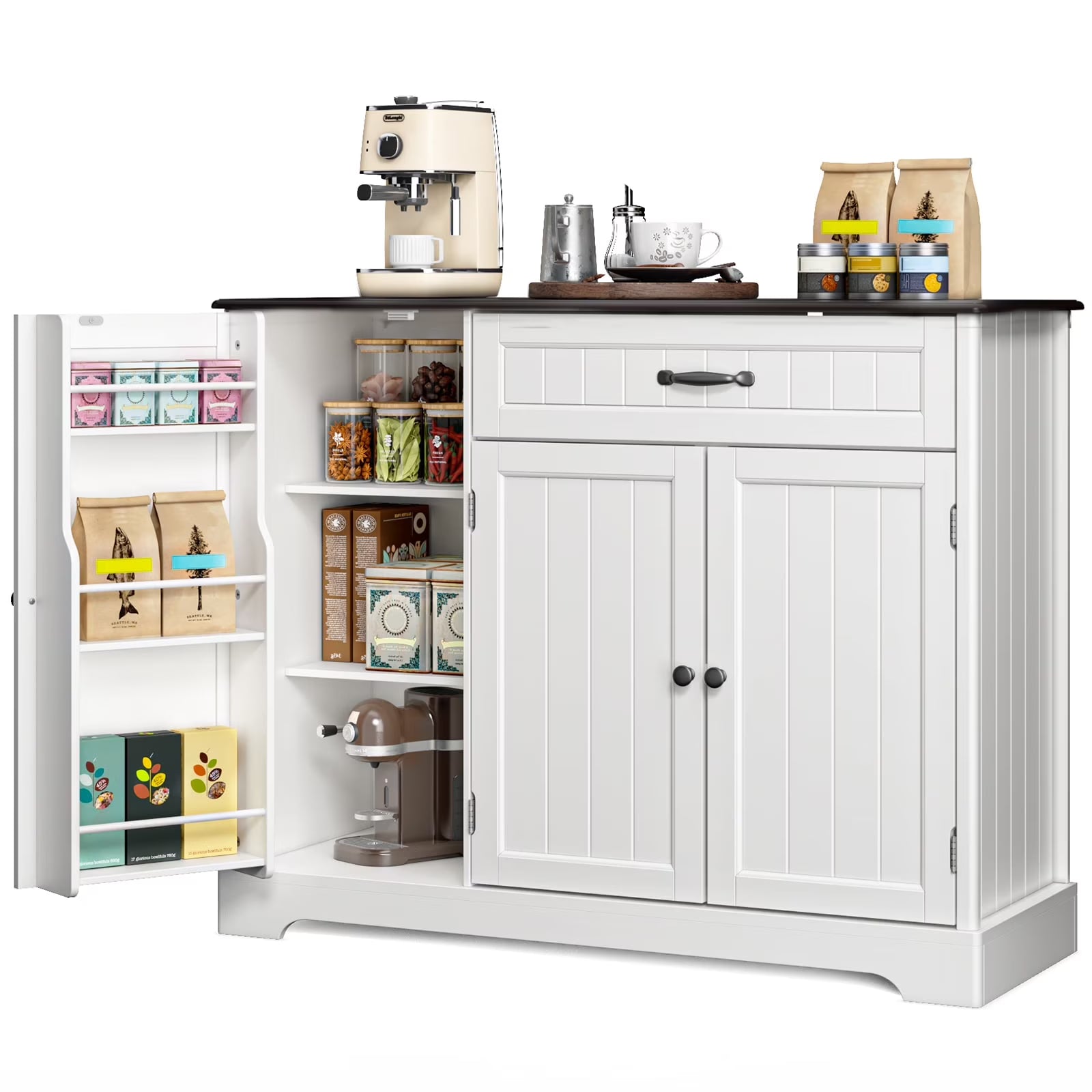 Coffee Bar. Lofka 42 Kitchen Storage Cabinet. Sideboard Buffet Cabinet with 8 Shelves. 1 Drawer