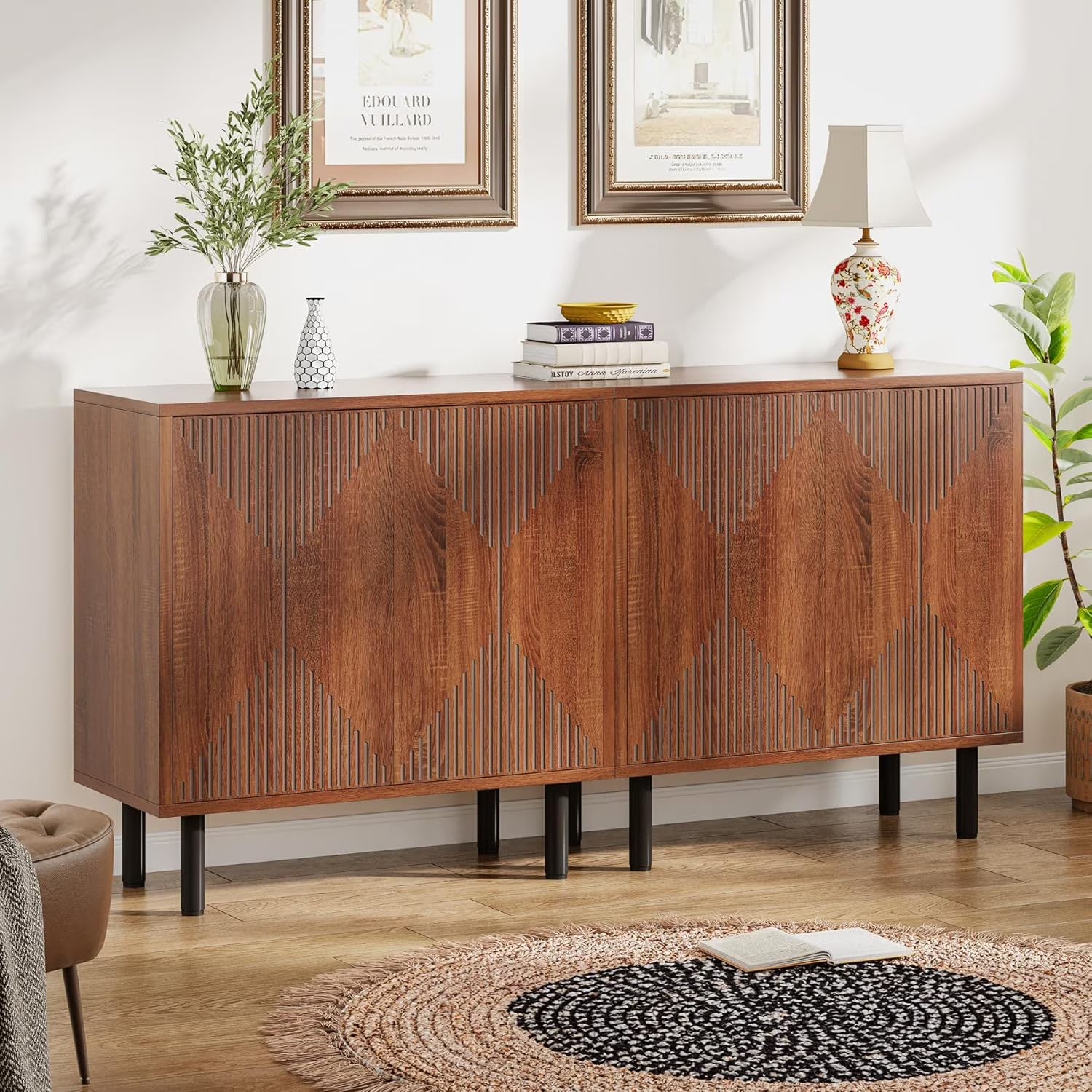 Tribesigns 59 Modern White Storage Cabinet Set. Freestanding Floor Cabinet. Wood Buffet Cabinet with Doors. Large Storage Cabinet for Living Room. Dining Room. Garage
