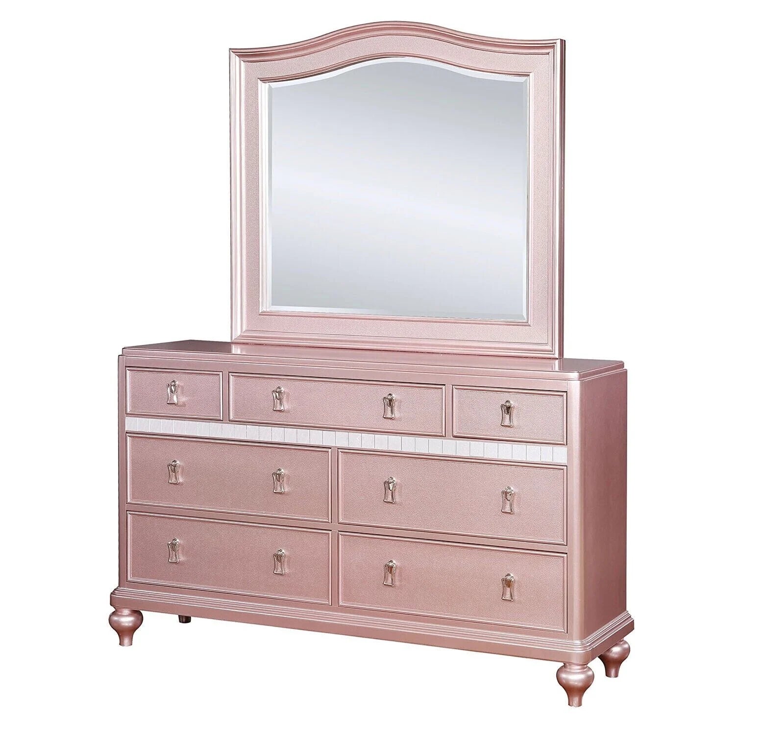 Contemporary Rose Gold Twin Size Bed 6pc Set Dresser Mirror Nightstand Chest Padded HB Tufted Bedroom Furniture Solid wood