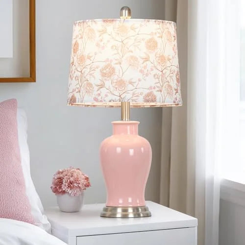 Modern Ceramic Table Lamps Set of 2. 23 White Ceramic Lamps for Living Room. Rustic Farmhouse Bedside Lamp with Ginger Jar Design. Elegant Bedroom Lamp for Nightstand Desk Side End Table Home Decor