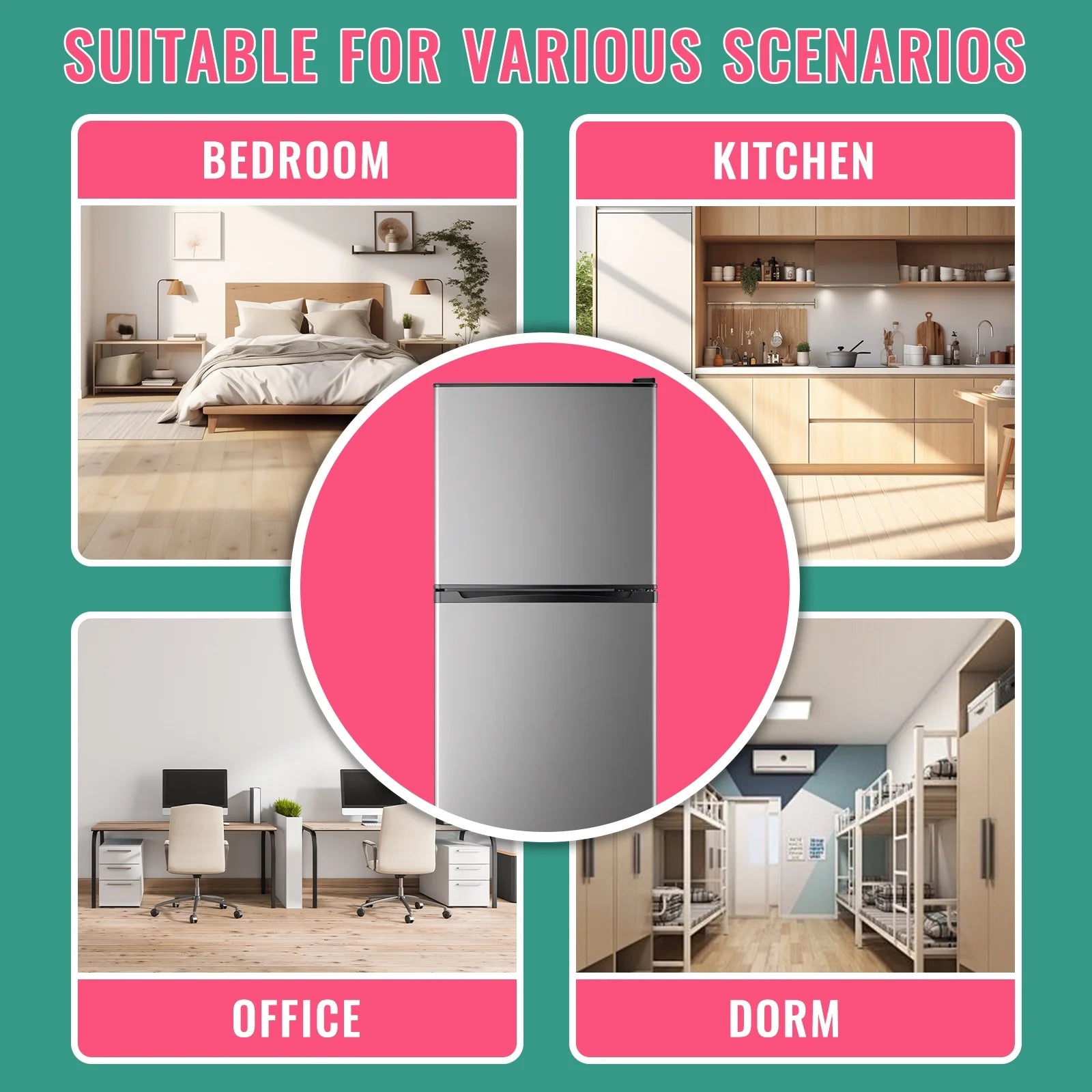 WANAI 5.0 Cu.ft Mini Refrigerator with Freezer 7 Settings Temp Adjustable Large Compact Fridge Silver
