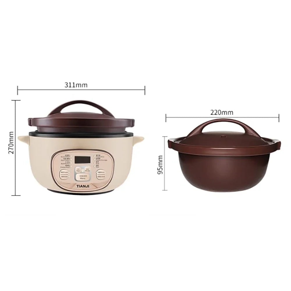 TIANJI Electric Claypot Crock Pot Stew Pot Rice Cooker Ceramic Soup Porridge Maker 3L.24h Pre-set