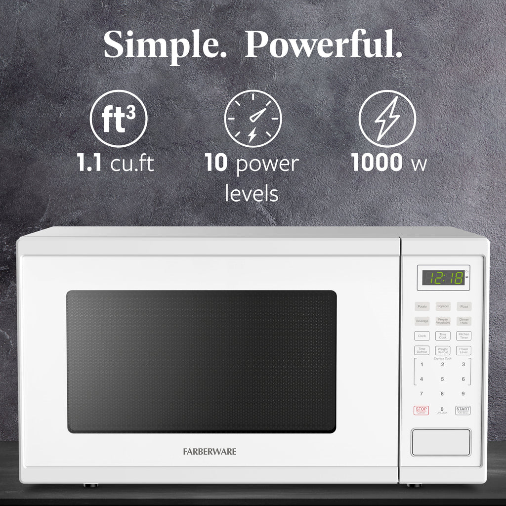 Farberware Countertop Microwave Ov 1100 Watts. 2.2 cu ft - Smart Sensor With LED Lighting and Child Lock - Perfect for Apartments and Dorms - Easy Clean Black Interior. Stainless Steel