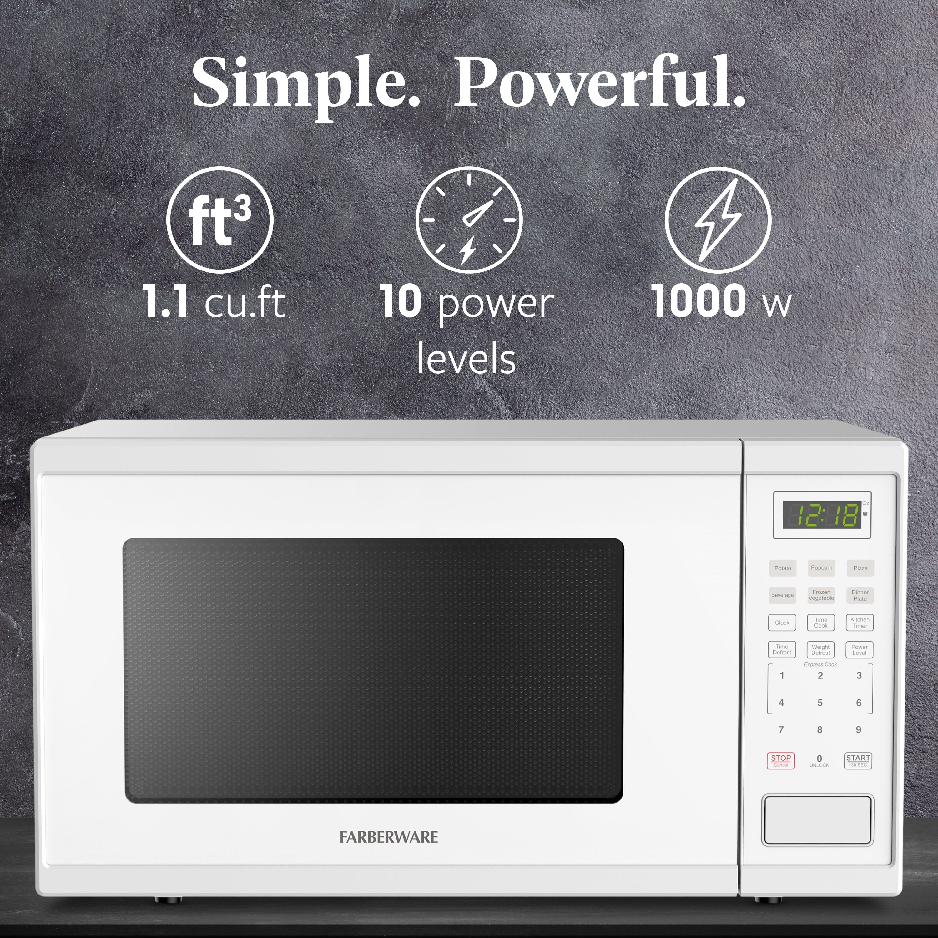 Farberware Countertop Microwave Ov 1100 Watts. 2.2 cu ft - Smart Sensor With LED Lighting and Child Lock - Perfect for Apartments and Dorms - Easy Clean Black Interior. Stainless Steel