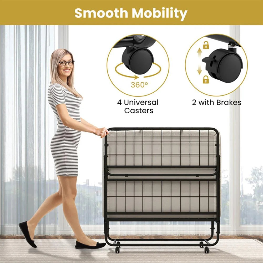 Kepooman Twin Size Folding Bed with Memory Foam Mattress and Heavy-duty Metal Frame