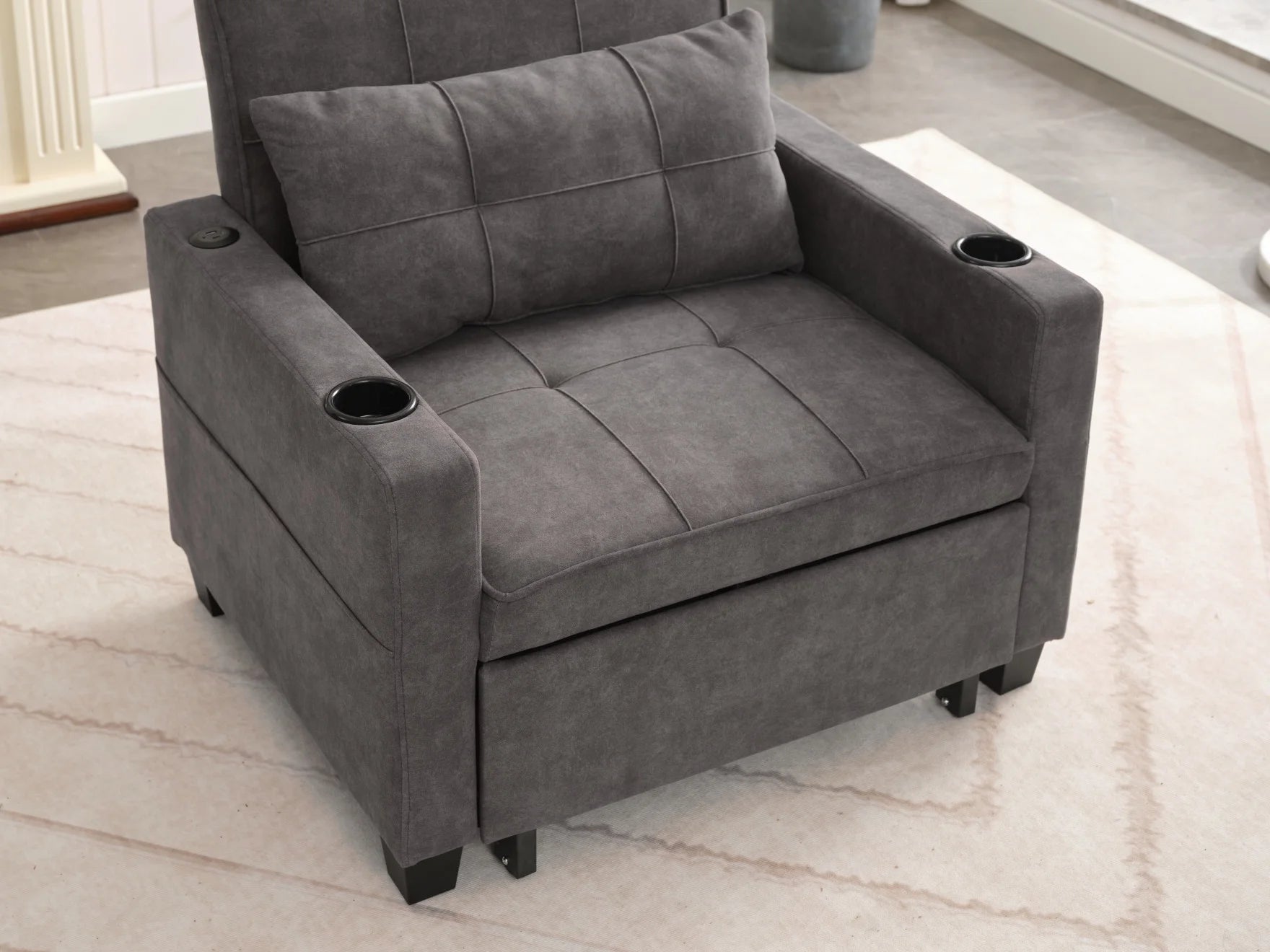Convertible Futon Sofa Bed. 3-in-1 Multi-Functional Sleeper Chair Bed with USB Ports. Adjustable Backrest Recliner.for Living Room Bedroom Small Space. Tech Cloth. Dark Grey