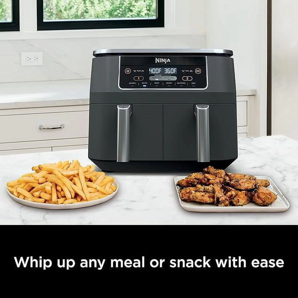 Ninja DZ201 Foodi 8 Quart 6-in-1 DualZone 2-Basket Air Fryer with 2 Independent Frying Baskets. Match Cook & Smart Finish to Roast. Broil. Dehydrate & More for Quick. Easy Meals. Grey