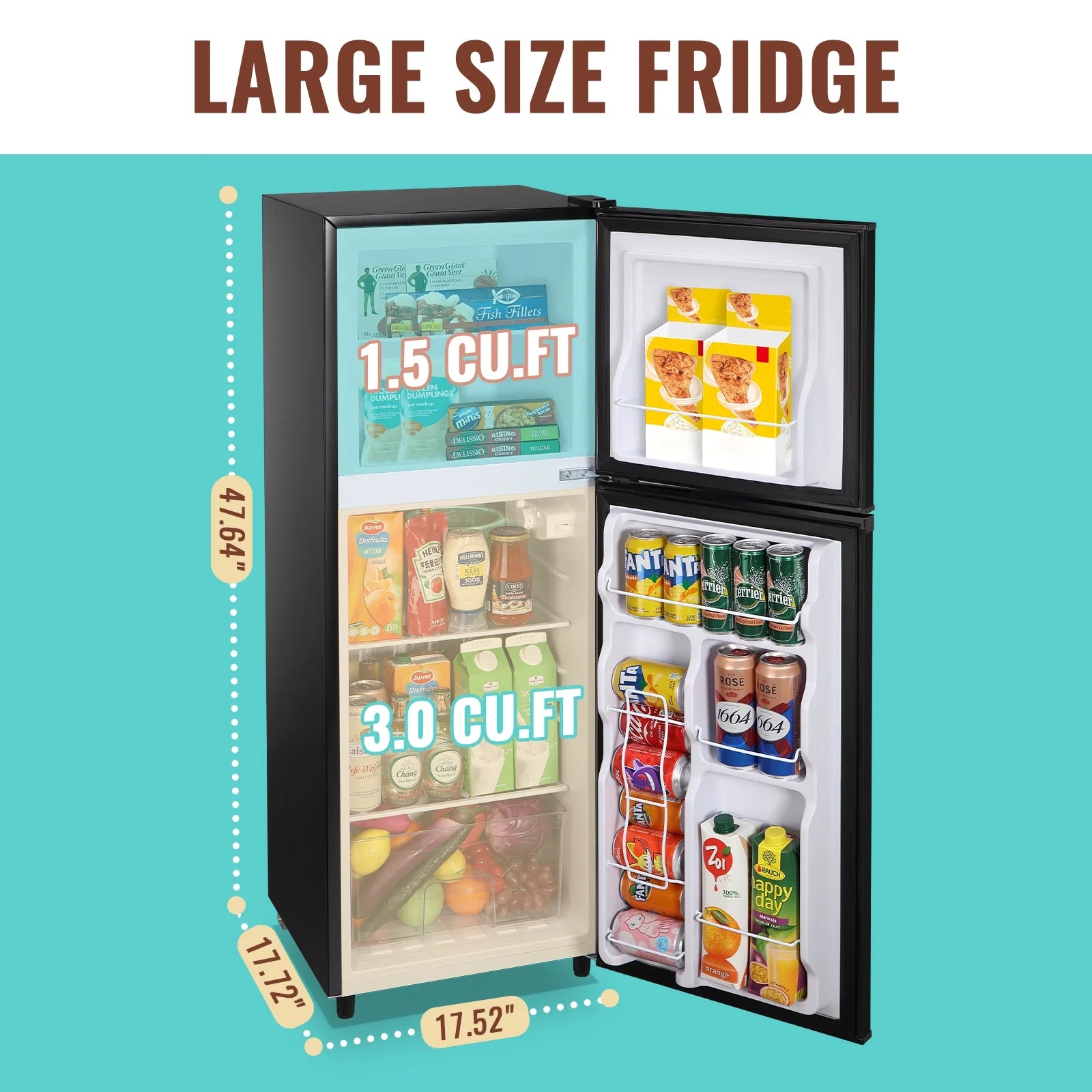 WANAI 4.5 Cu.ft Large Size Mini Fridge with Adjustable Thermostat. Compact Refrigerator Silver. New