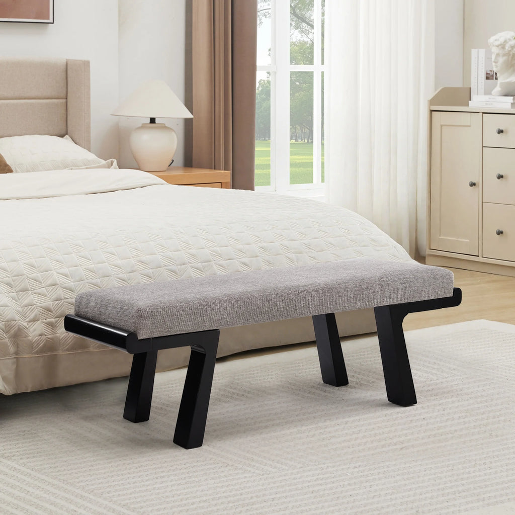 Zesthouse 47.4 Linen Upholstered Bench. Entryway Bench with Solid Wood Legs. Modern Ottoman Bench for Living Bedroom Room. Beige