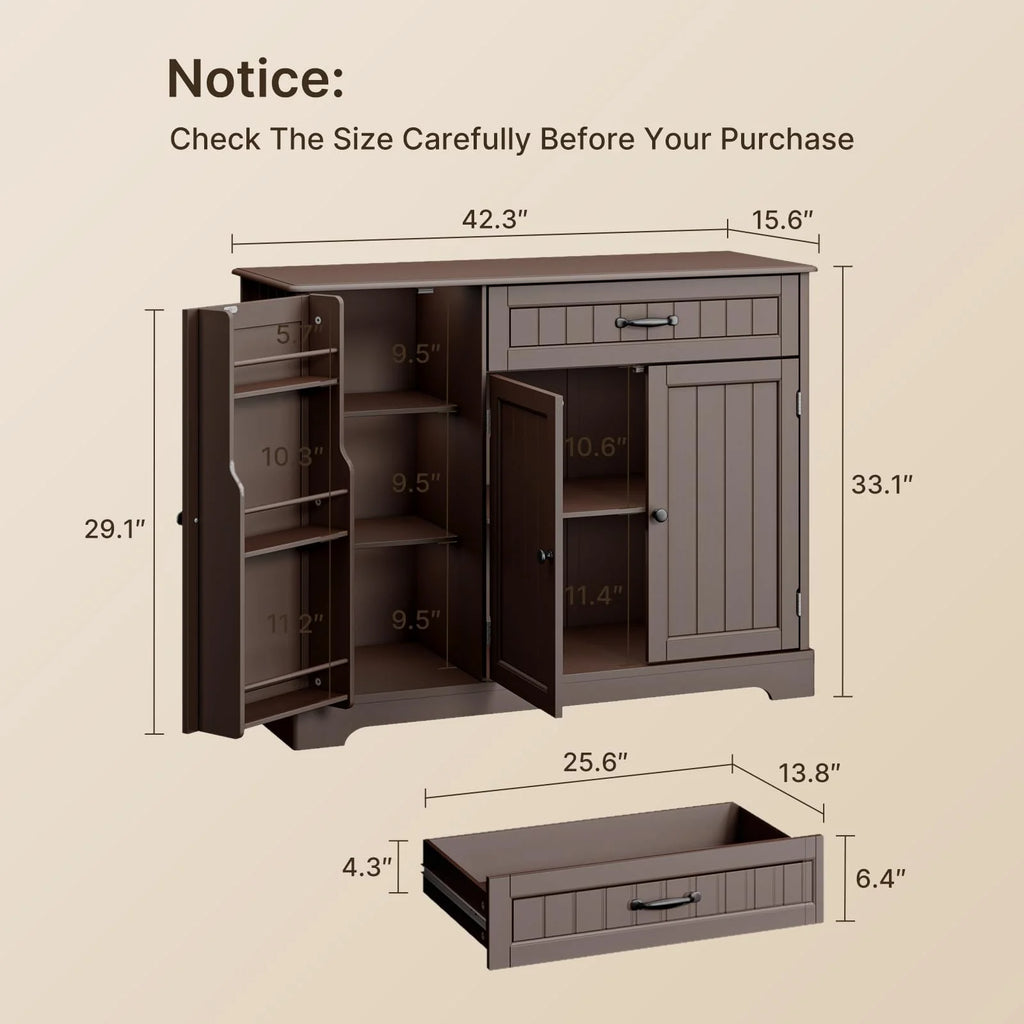 Coffee Bar. Lofka 42 Kitchen Storage Cabinet. Sideboard Buffet Cabinet with 8 Shelves. 1 Drawer