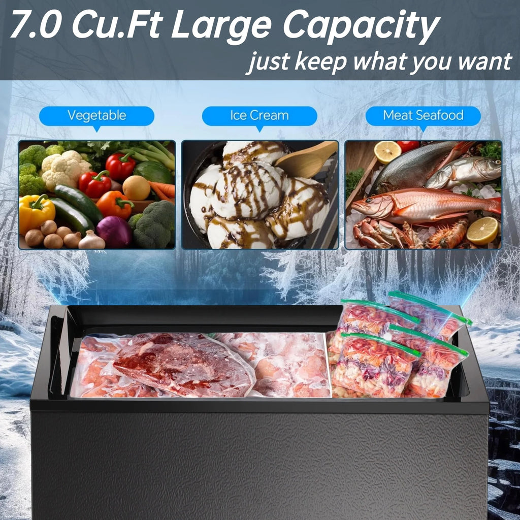 Auseo 8.7 cu. ft. Chest Deep Freezer with Adjustable Temperature. Free Standing Top Open Door Compact Freezer with 3 Removable Basket for Kitchen. Home. Bar. Garage. Office