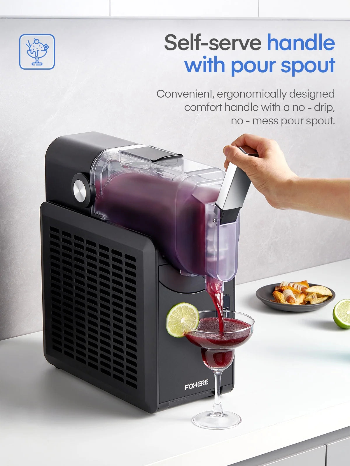 5-in-1 Slushie Machine. No Ice Needed. 15 Min Slushy Machine for Home with Self-Cleaning. Professional Frozen Drink Maker. 5 Preset Programs. Frozen Margaritas. Frapp��s. Milkshakes. and More. FOHERE