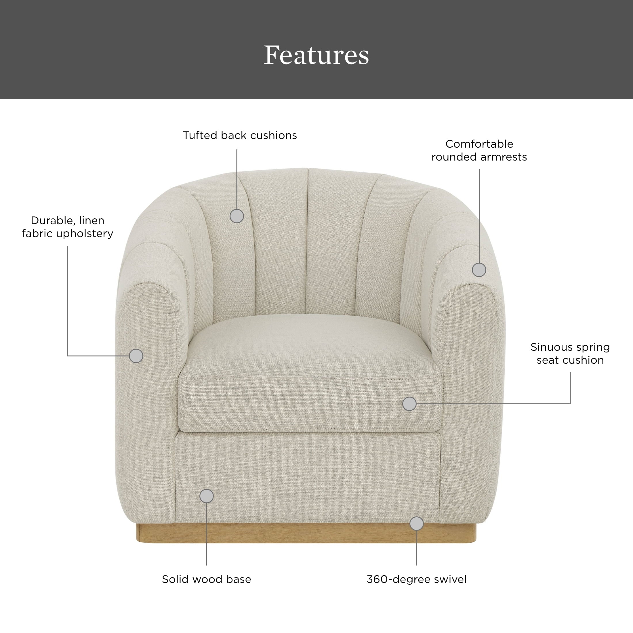 Better Homes & Gardens Lillian Accent Swivel Chair. Cream Linen