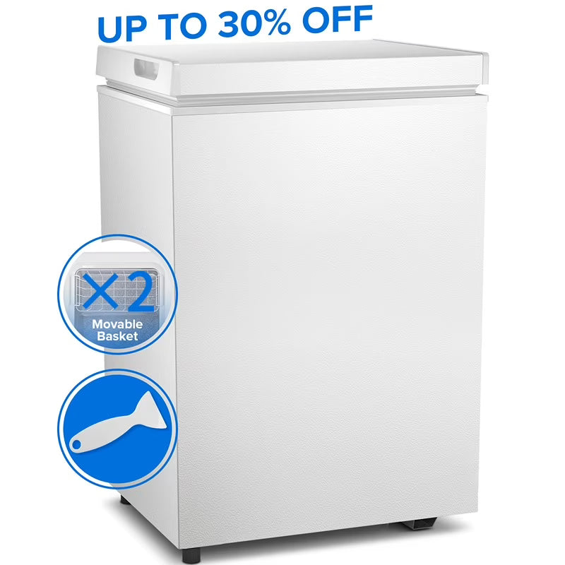 Auseo 8.7 cu. ft. Chest Deep Freezer with Adjustable Temperature. Free Standing Top Open Door Compact Freezer with 3 Removable Basket for Kitchen. Home. Bar. Garage. Office