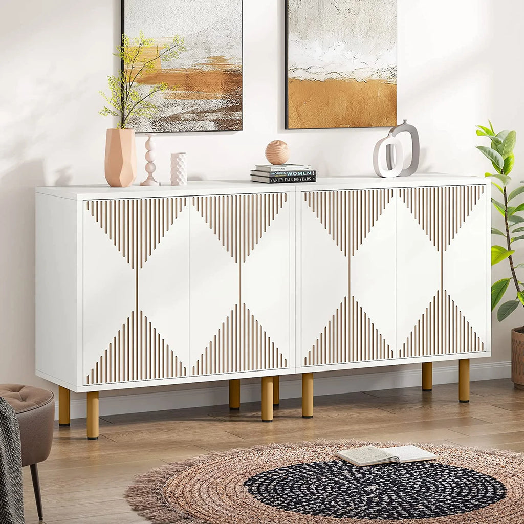 Tribesigns 59 Modern White Storage Cabinet Set. Freestanding Floor Cabinet. Wood Buffet Cabinet with Doors. Large Storage Cabinet for Living Room. Dining Room. Garage