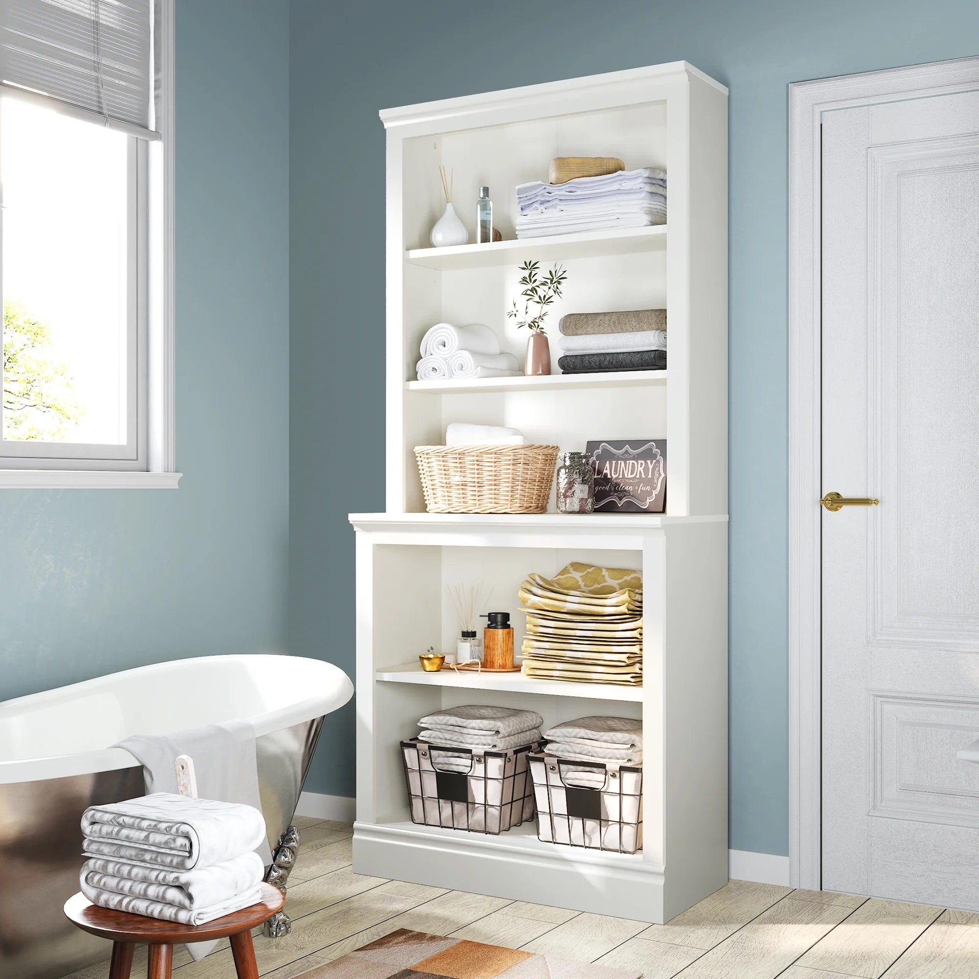Bevfint 72 Tall Bookcase. White Large Floor Standing Bookshelf. 5 Tier Shelves Open Storage Organizer. Book Case for Living Room Hallway Kitchen Home Office Bedroom. White - 5 Tier