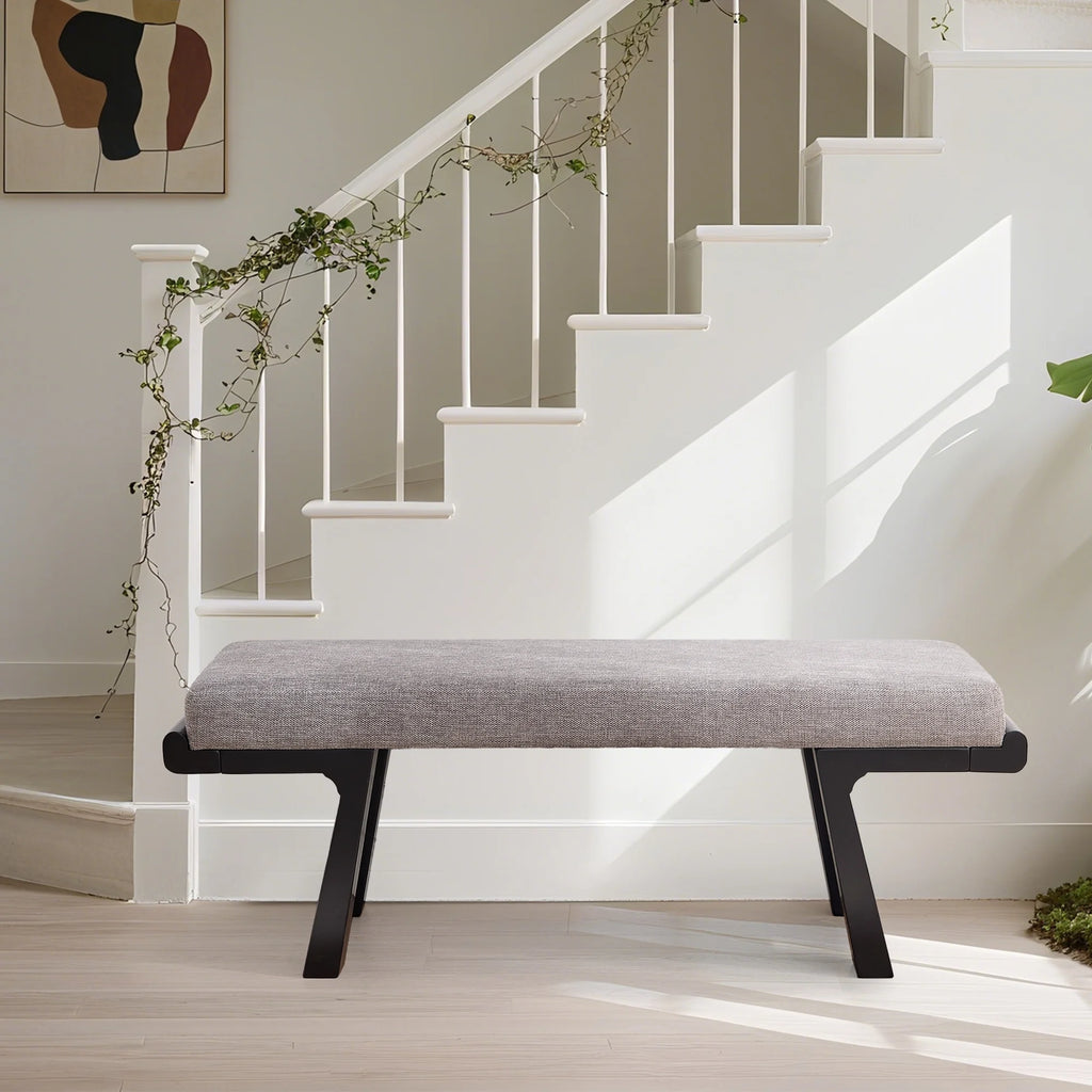 Zesthouse 47.4 Linen Upholstered Bench. Entryway Bench with Solid Wood Legs. Modern Ottoman Bench for Living Bedroom Room. Beige