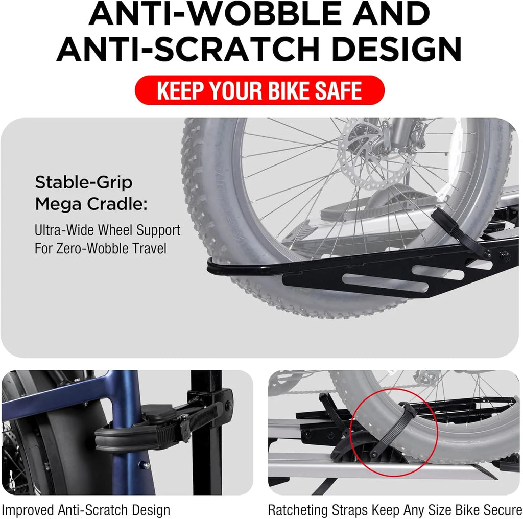 Young Electric Ebike Rack. 200lb Capacity. Alloy Steel Hitch Mount. Fits 5-Inch Fat Tire Bikes. 2-Inch Receiver