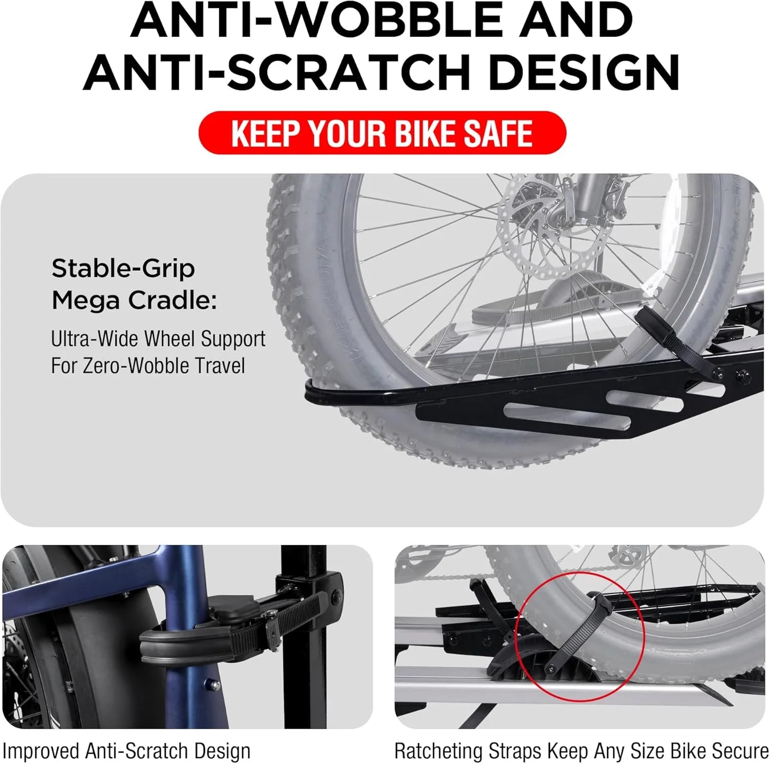 Young Electric Ebike Rack. 200lb Capacity. Alloy Steel Hitch Mount. Fits 5-Inch Fat Tire Bikes. 2-Inch Receiver
