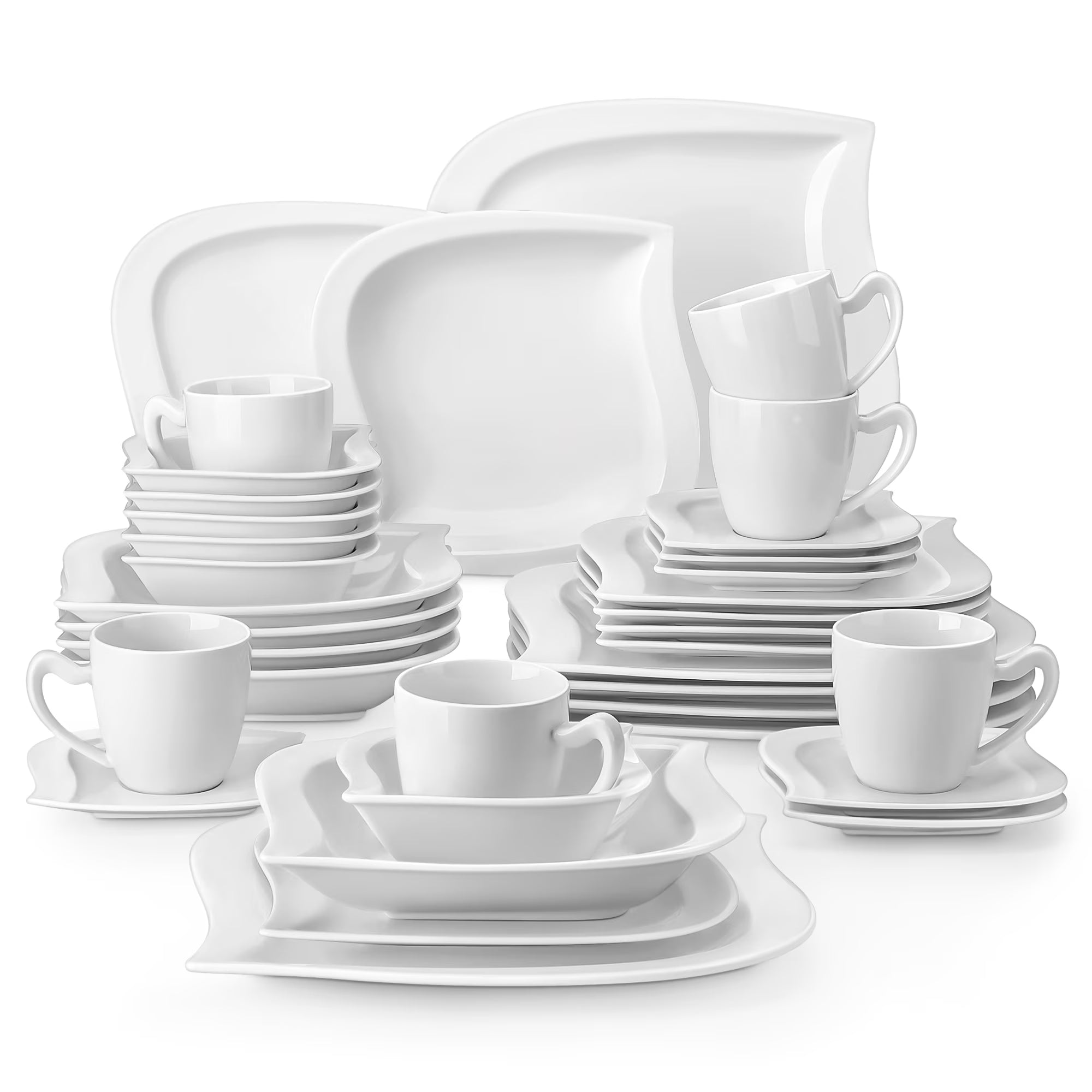 vancasso 36 pcs Dinnerware Sets. Plates and Bowls Set for 6. Porcelain Dinner Set. Marble Gray
