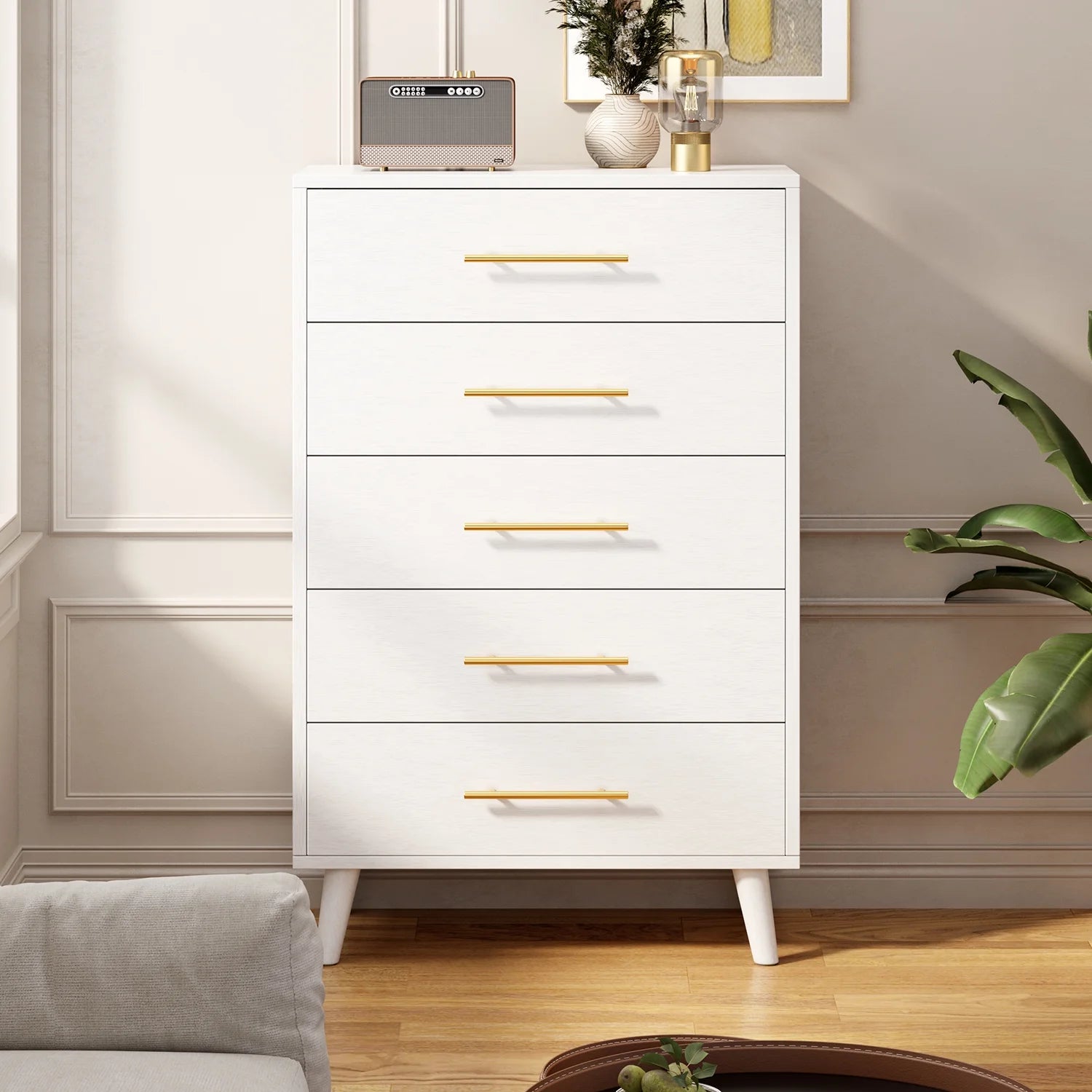 Bedroom Furniture Set - Includes Queen Bed Frame. Nightstands Set of 2. 5-Drawer Dresser & Double Wide 6-Drawer Dresser - Modern Storage Solution for Stylish Home Decor. Black