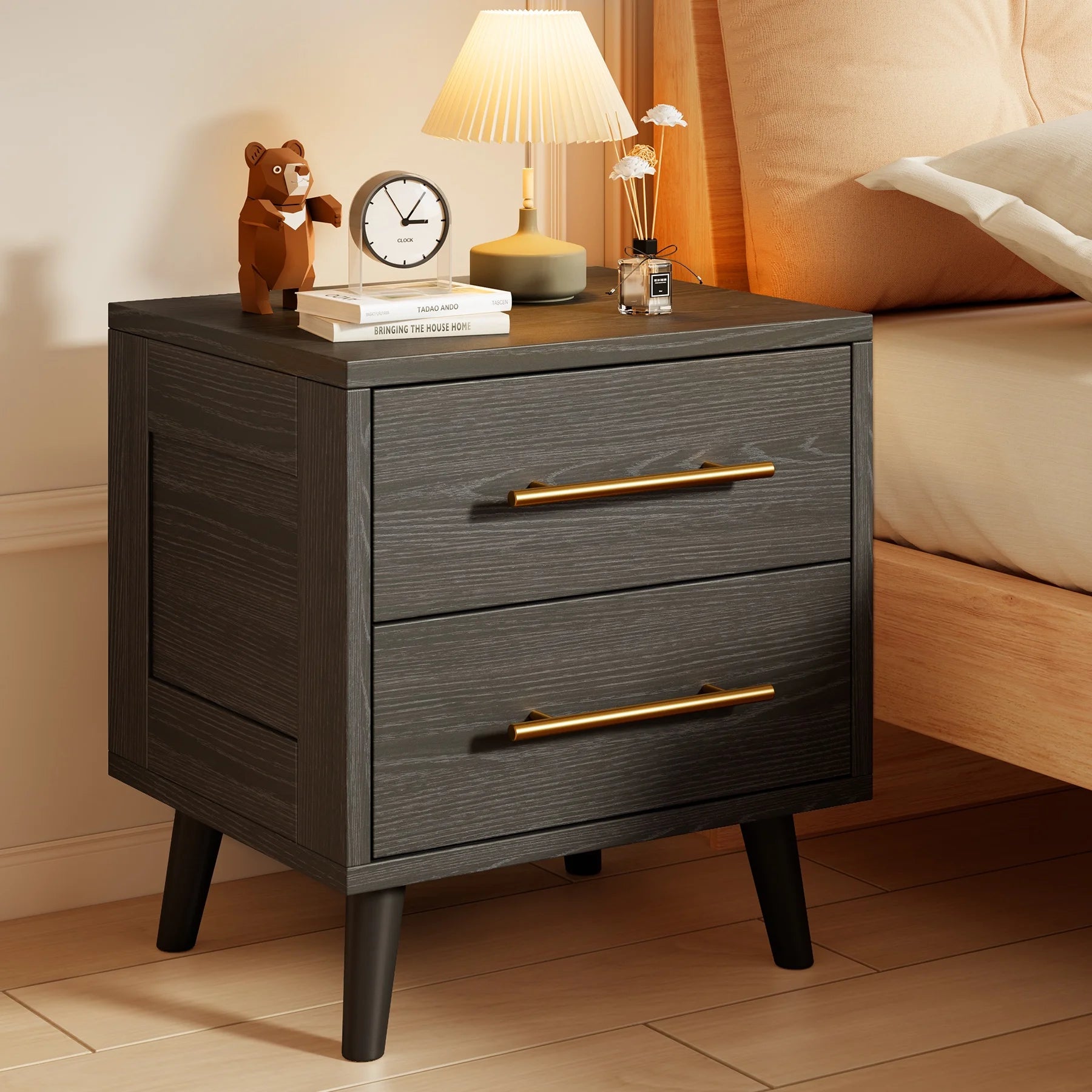 Noelse 3 Piece Bedroom Furniture Set. 6 Drawer Dresser with 2 Nightstands. Modern Wood Storage Organizer with Metal Handles for Bedroom. Living Room.Black