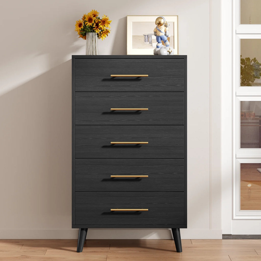 Bedroom Furniture Set - Includes Queen Bed Frame. Nightstands Set of 2. 5-Drawer Dresser & Double Wide 6-Drawer Dresser - Modern Storage Solution for Stylish Home Decor. Black