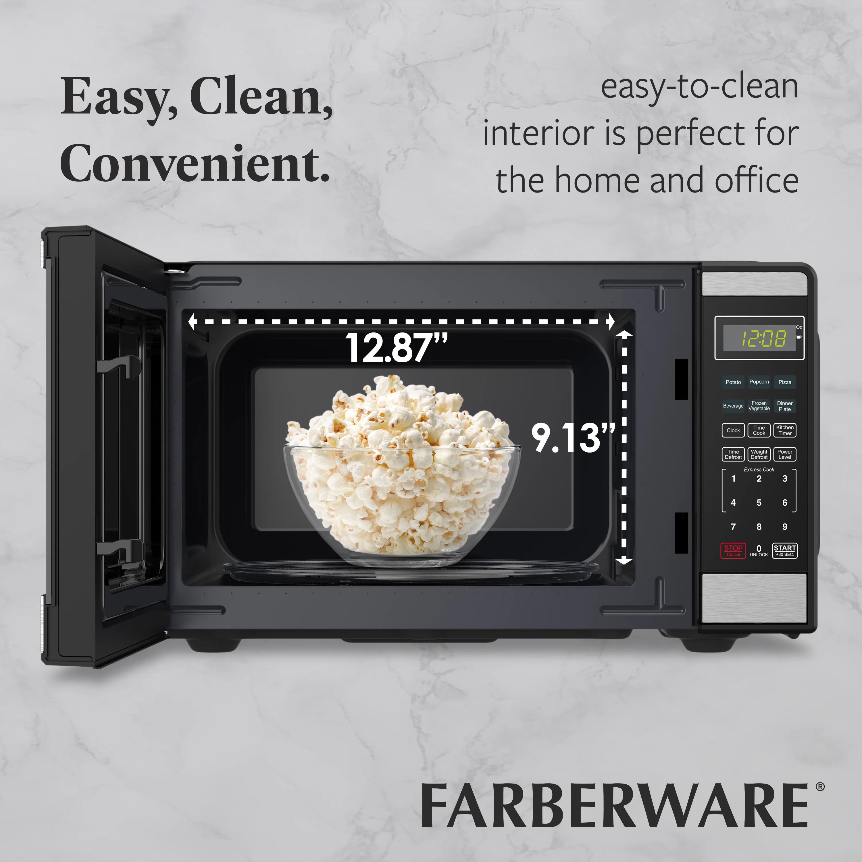Farberware Countertop Microwave Ov 1100 Watts. 2.2 cu ft - Smart Sensor With LED Lighting and Child Lock - Perfect for Apartments and Dorms - Easy Clean Black Interior. Stainless Steel