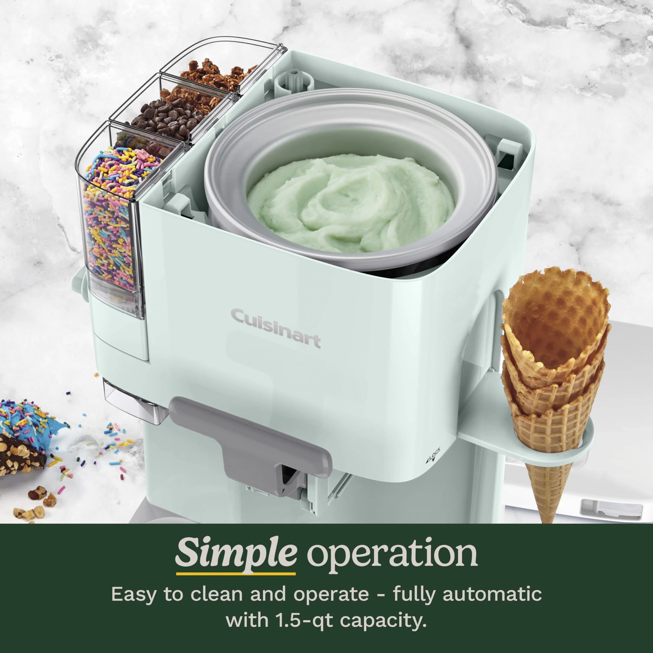 Cuisinart Soft Serve Ice Cream Machine- Mix It In Ice Cream Maker. Mint Green