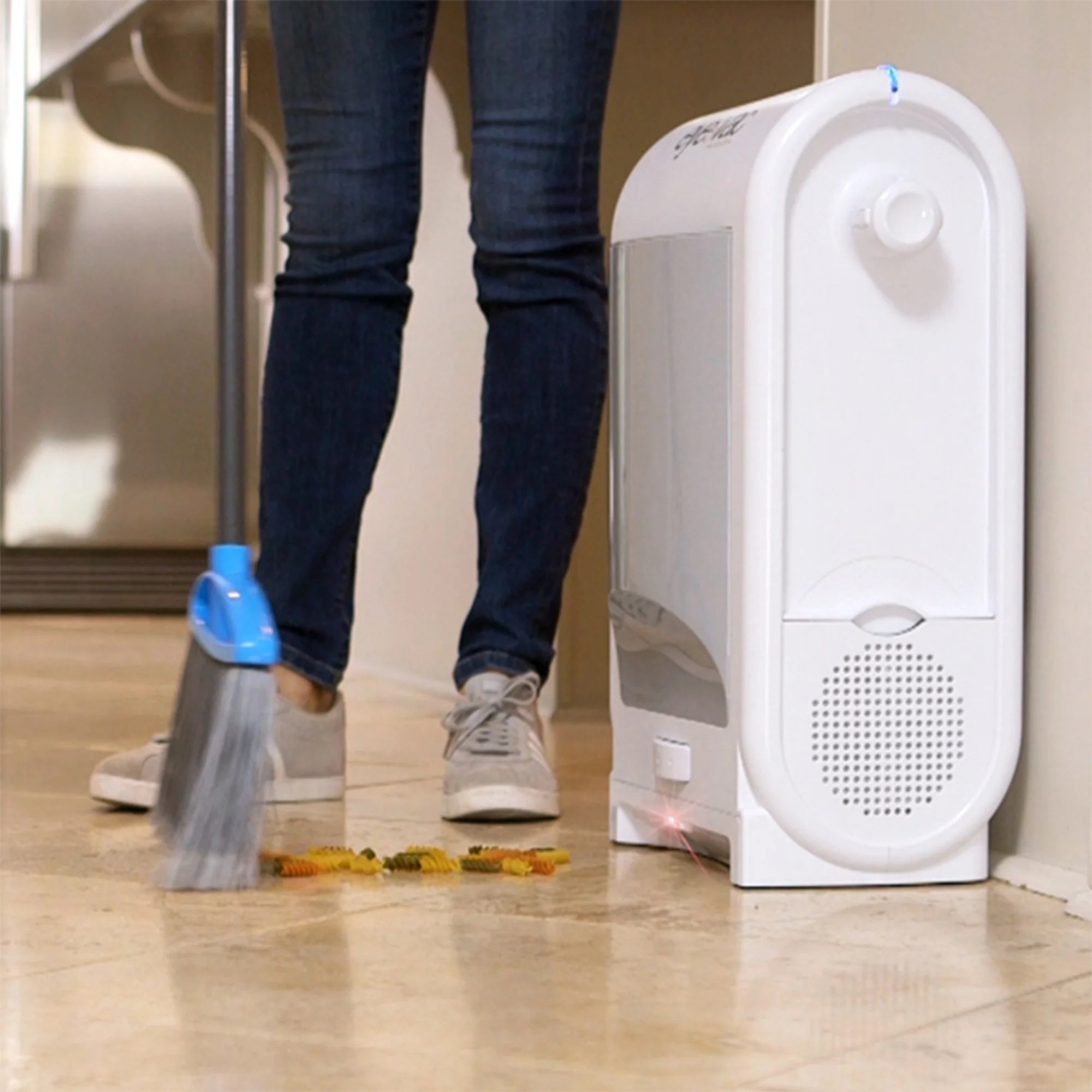 EyeVac Touchless Electric Stationary Pet Vacuum Hard Floor Cleaner. White