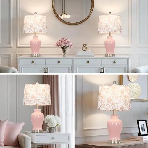 Modern Ceramic Table Lamps Set of 2. 23 White Ceramic Lamps for Living Room. Rustic Farmhouse Bedside Lamp with Ginger Jar Design. Elegant Bedroom Lamp for Nightstand Desk Side End Table Home Decor