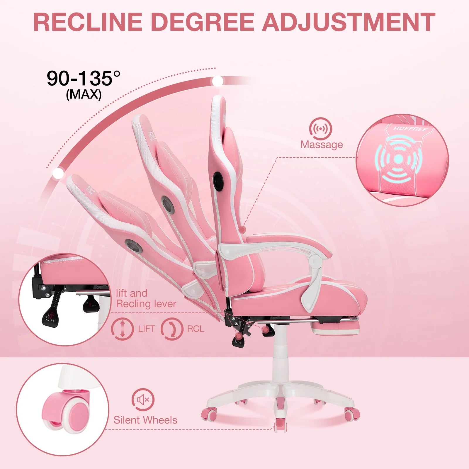 HOFFREE Big and Tall Gaming Chair with Speakers and RGB Lights. Gamer Chair with Footrest. Lumbar Support Height Adjustable 360-Swivel Seat and Headrest for Adults. 400lbs