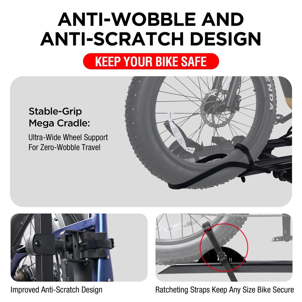 Young Electric Ebike Rack. 200lb Capacity. Alloy Steel Hitch Mount. Fits 5-Inch Fat Tire Bikes. 2-Inch Receiver