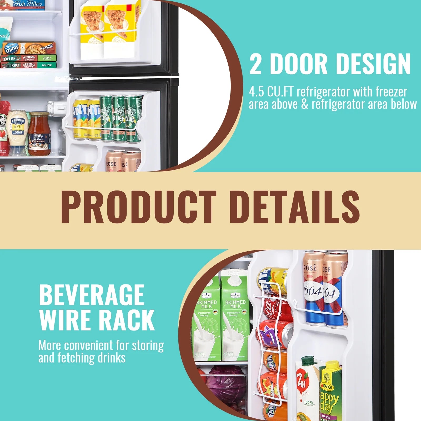 WANAI 4.5 Cu.ft Large Size Mini Fridge with Adjustable Thermostat. Compact Refrigerator Silver. New