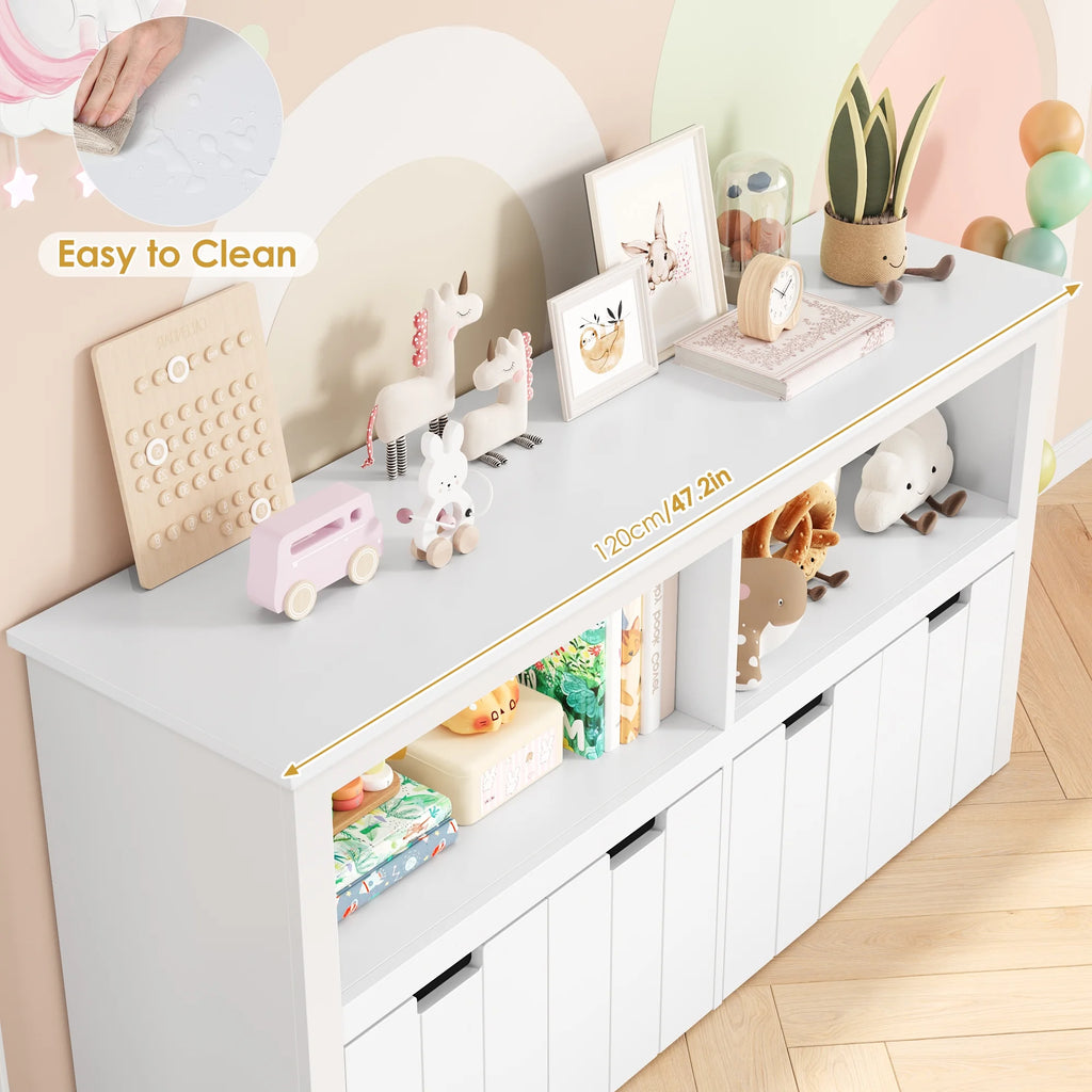Homfa Kids Toy Storage with 4 Drawers. Cubes Storage Bin with Shelves and Wheels for Kids Living Room. White
