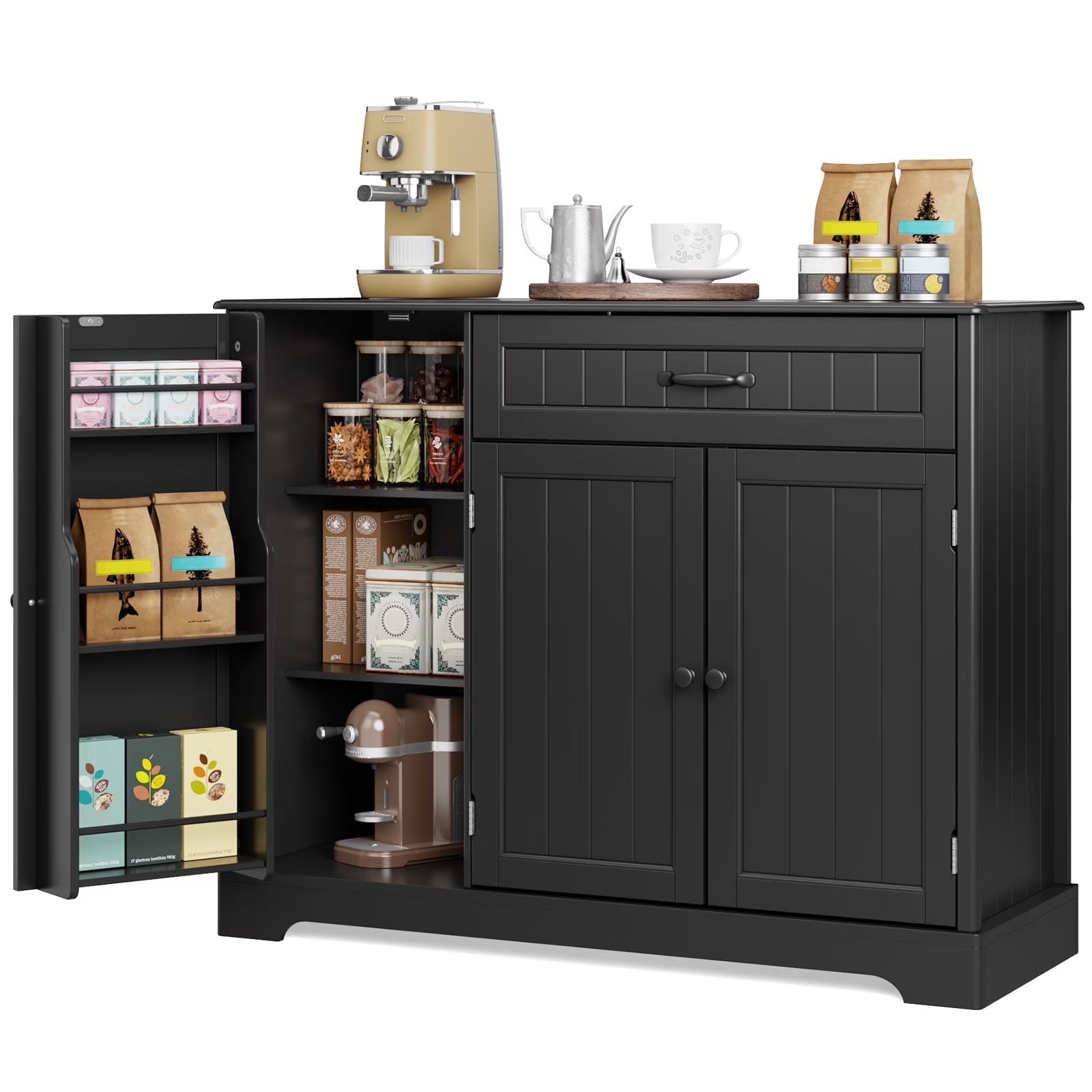 Coffee Bar. Lofka 42 Kitchen Storage Cabinet. Sideboard Buffet Cabinet with 8 Shelves. 1 Drawer