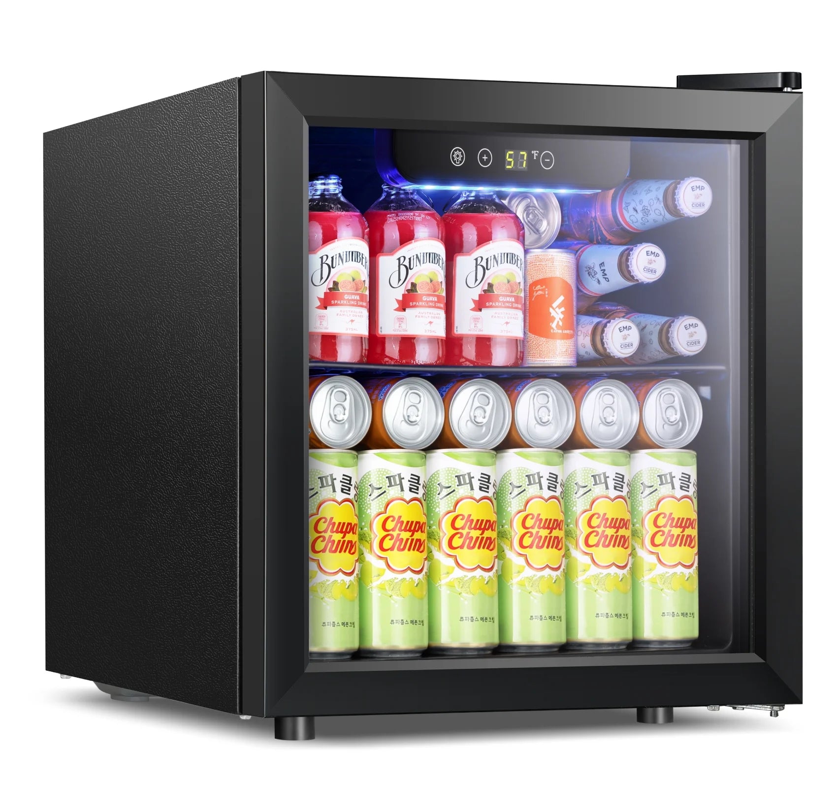 Auseo 1.3 Cu.ft. Mini Beverage Refrigerator Cooler - 55 Can &12 Bottle Mini Fridge with Double Glass Door. for Home/Bar/Office. Electronic touch control