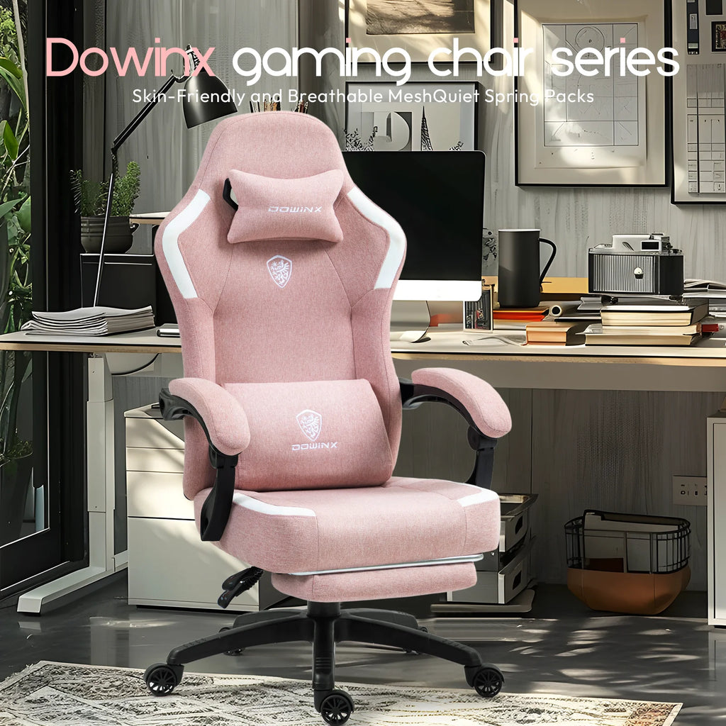 GOOSEA Fabric Gaming Chair with Pocket Spring Cushion. Breathable Computer Chair with Massage Lumbar Support and Footrest. High Back Office Chair for Adults. 300lbs. Grey