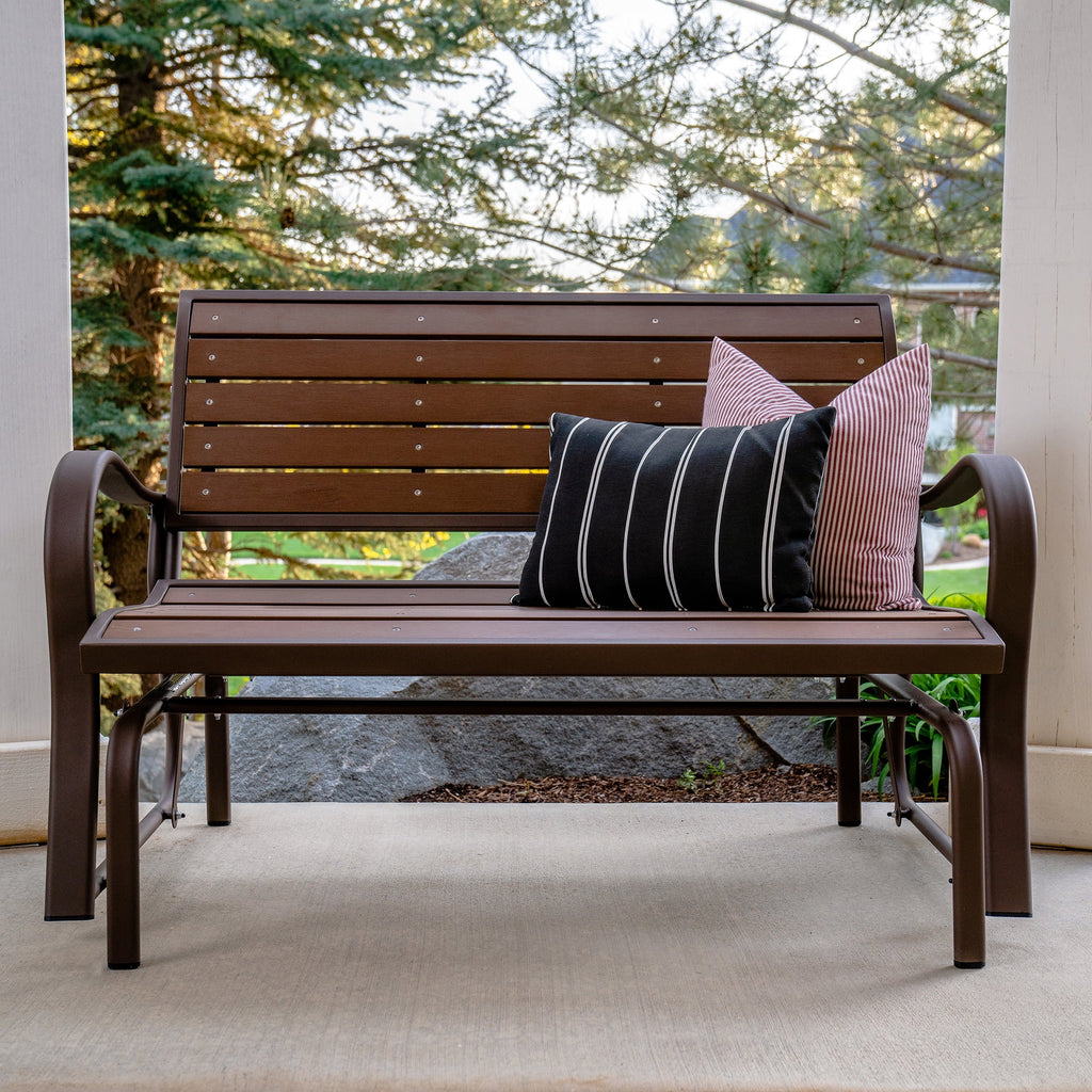 Lifetime Outdoor Glider Bench. Faux Wood. Brown 60290