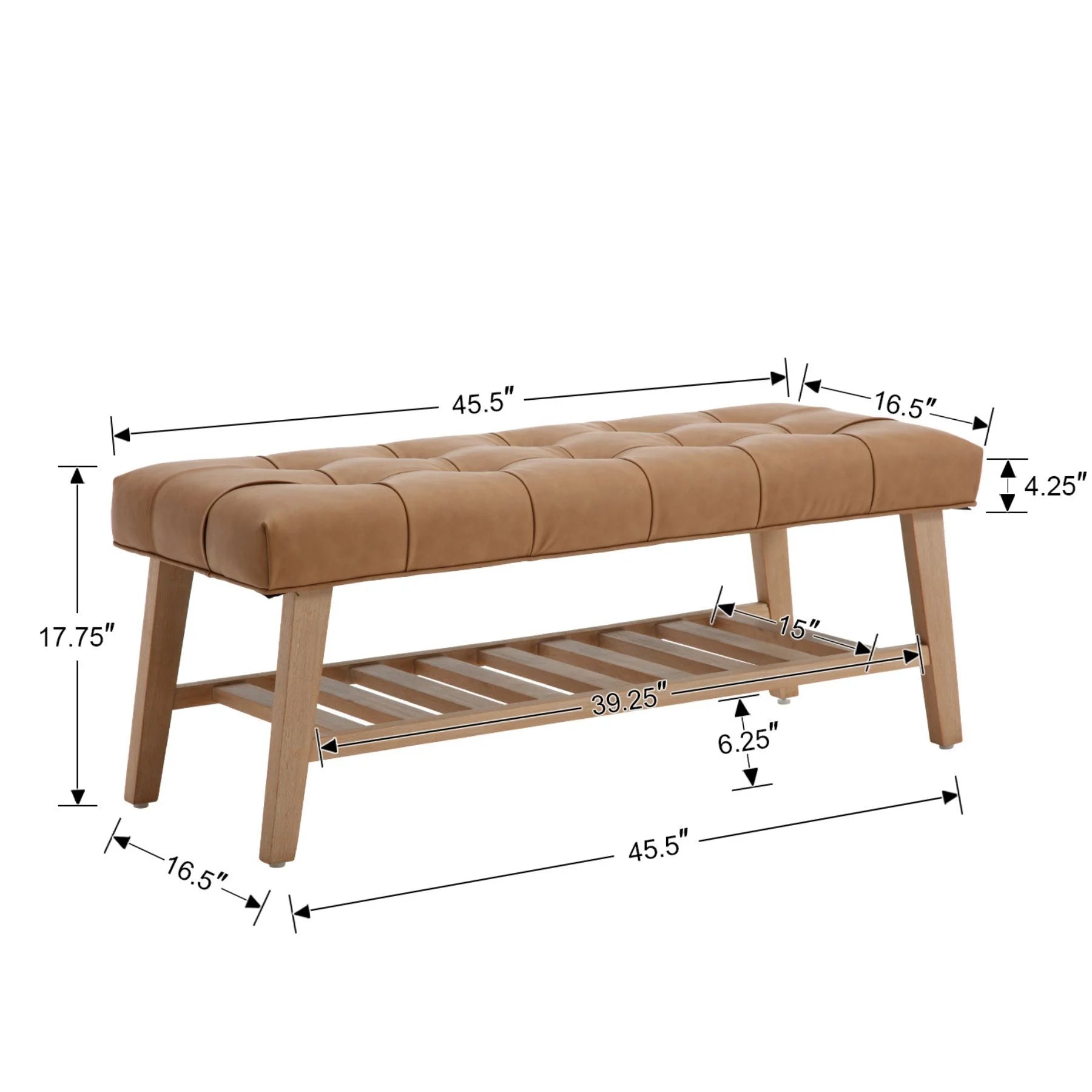 Dayalane Upholstered Storage Bench with Shoe Rack.Linen Fabric Entryway Bench for Living Room. Bedroom and Hallway. Multi Functional Ottoman with Solid Wood Shelf. Beige