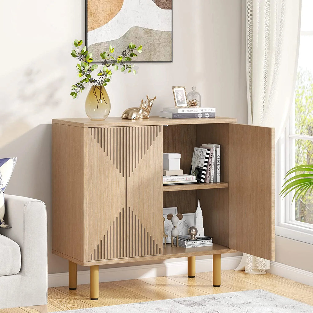 Tribesigns 59 Modern White Storage Cabinet Set. Freestanding Floor Cabinet. Wood Buffet Cabinet with Doors. Large Storage Cabinet for Living Room. Dining Room. Garage