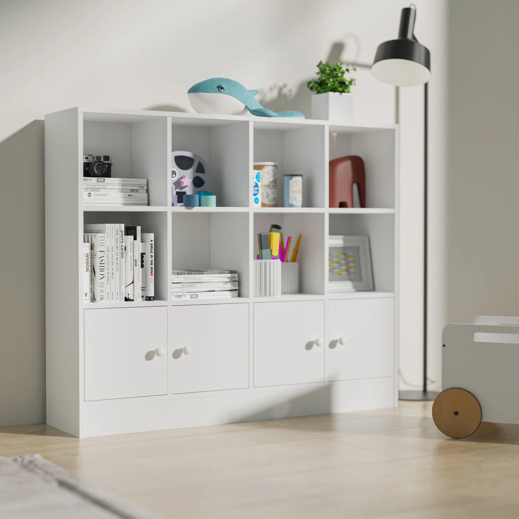 Cozy Castle 3-Tier Open Cube Bookcase with 12 Cubes and 4 Doors. Adjustable Shelves. White