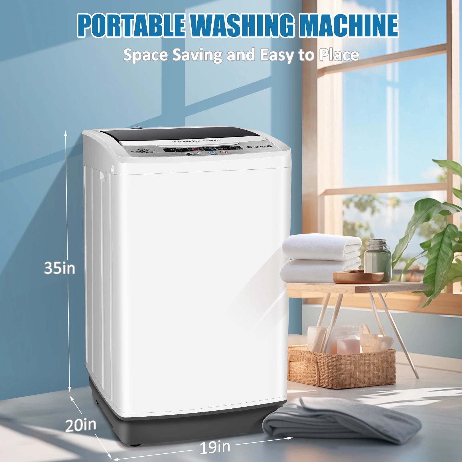 Qhomic Portable Washing Machine. 17.8lbs Large Fully-Automatic Laundry Washer. 10 Washing Programs & 8 Water Levels Selections Machine Ideal for Apartments Dorms Families