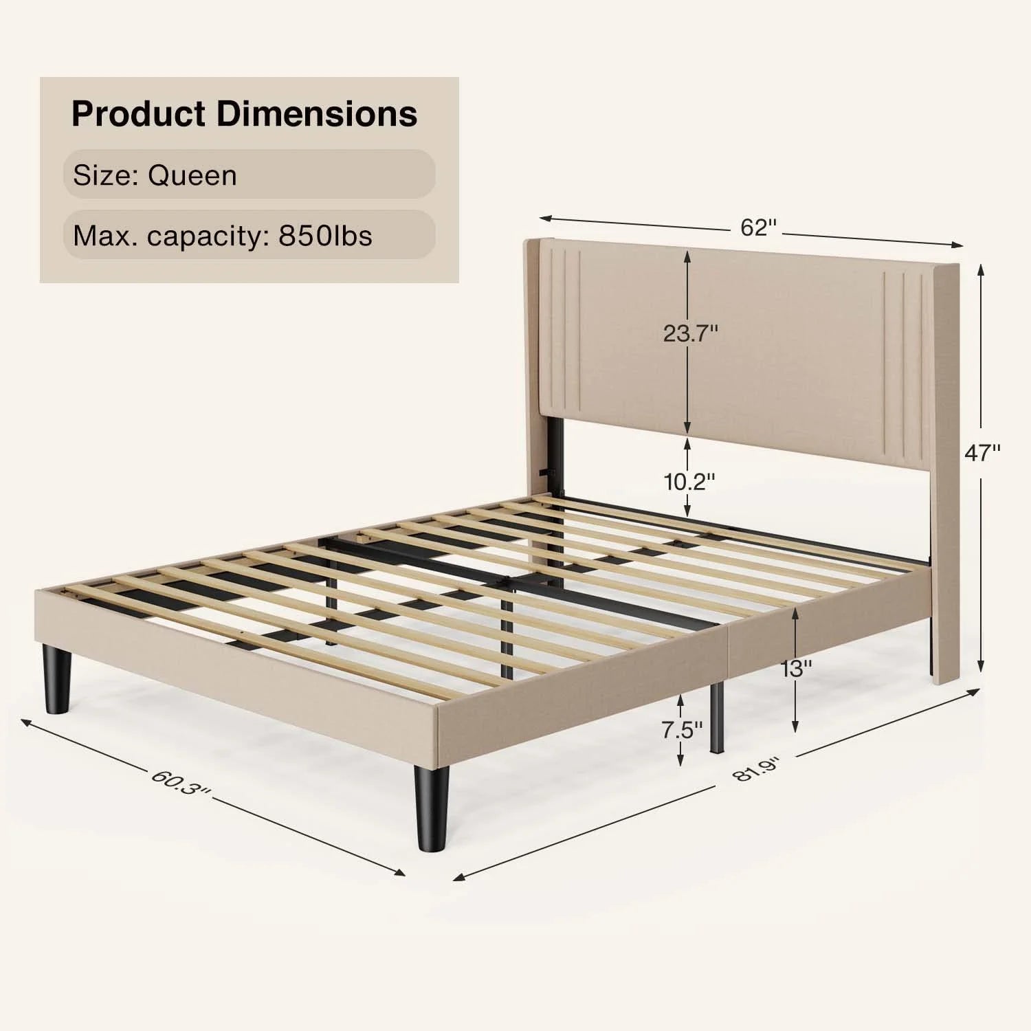 Bedroom Furniture Set - Includes Queen Bed Frame. Nightstands Set of 2. 5-Drawer Dresser & Double Wide 6-Drawer Dresser - Modern Storage Solution for Stylish Home Decor. Black