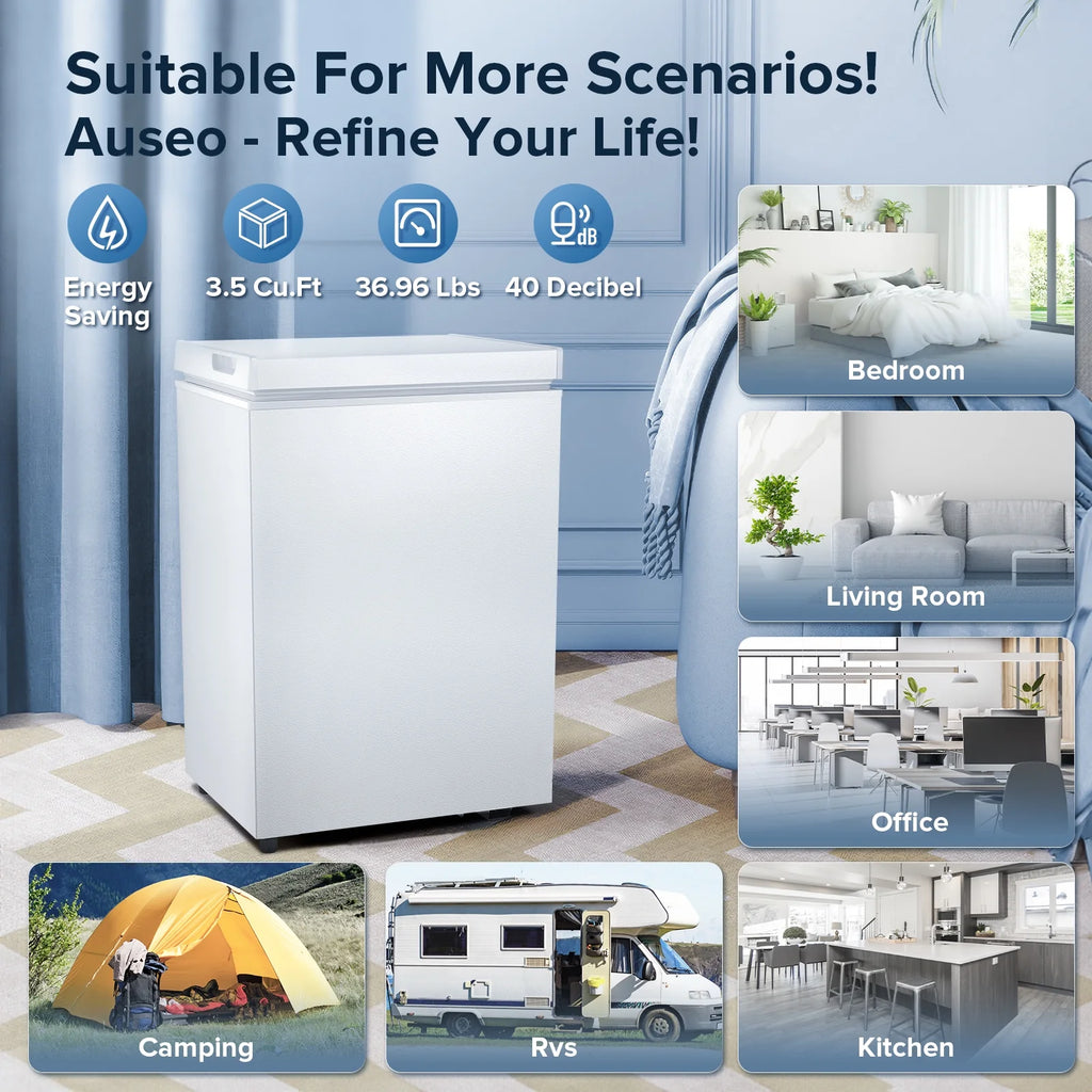 Auseo 8.7 cu. ft. Chest Deep Freezer with Adjustable Temperature. Free Standing Top Open Door Compact Freezer with 3 Removable Basket for Kitchen. Home. Bar. Garage. Office