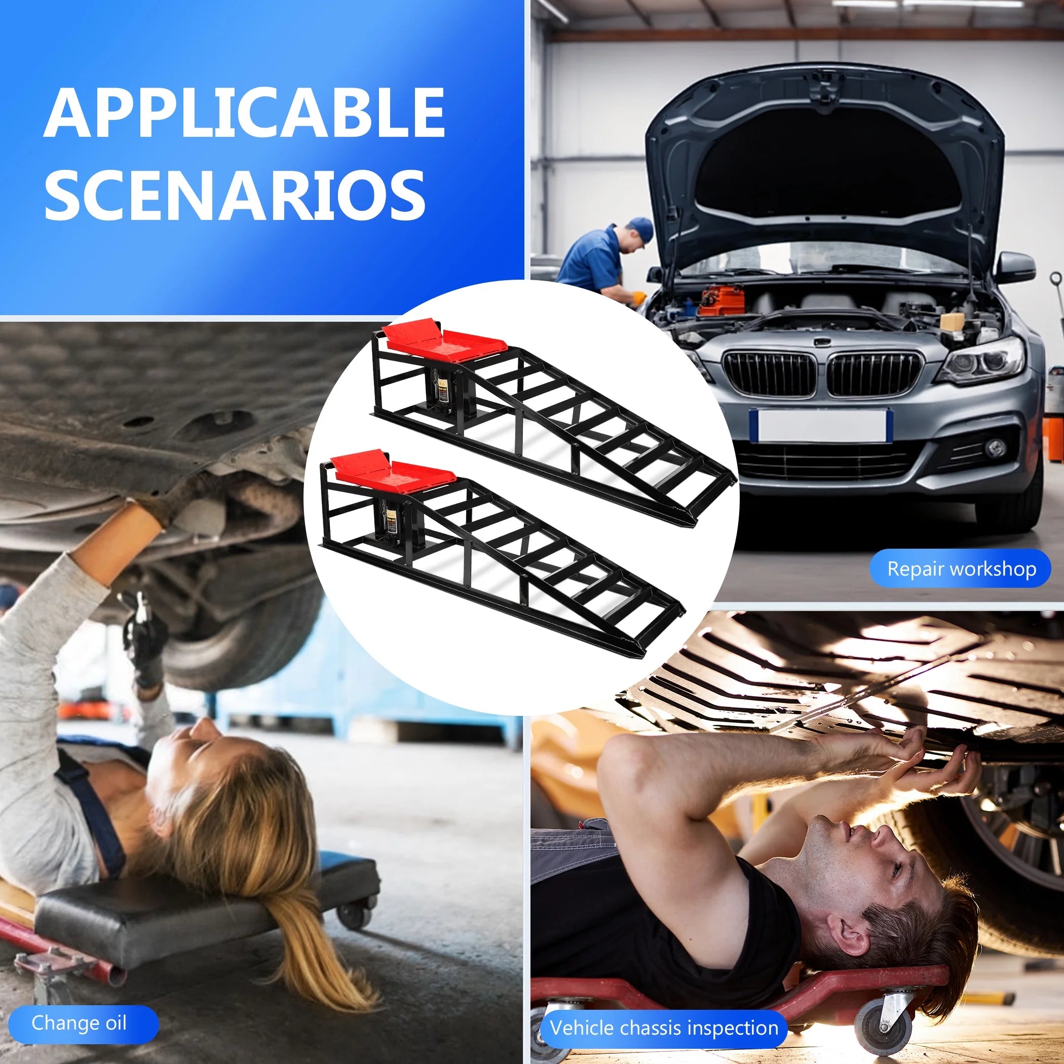 Lafati 2-Pack Hydraulic Car Ramps: Heavy-Duty Vehicle Ramps with 5T / 10000lbs Jack Load Capacity. Portable Design for Effortless Oil Changes and Car Lifts