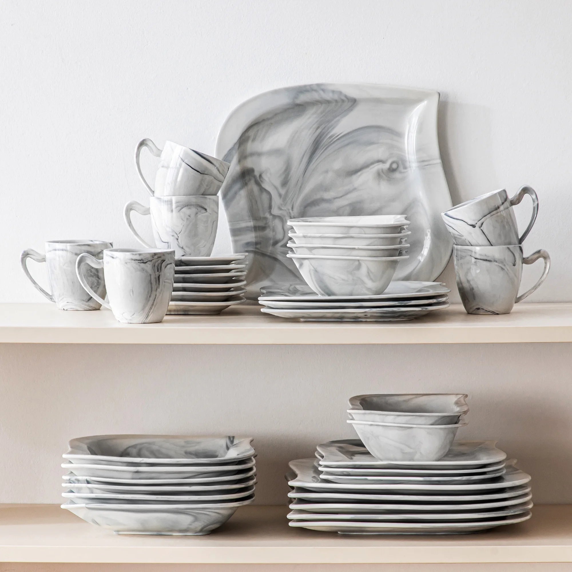 vancasso 36 pcs Dinnerware Sets. Plates and Bowls Set for 6. Porcelain Dinner Set. Marble Gray